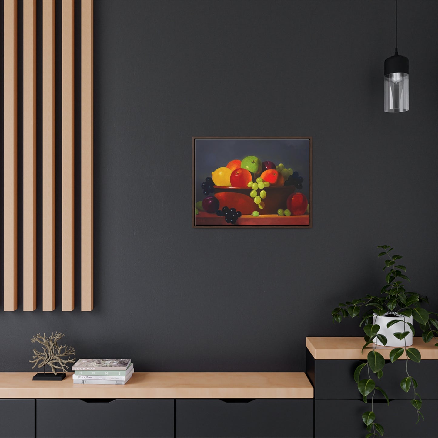 Fruit Basket Painting | Framed Canvas Print (Grey background)
