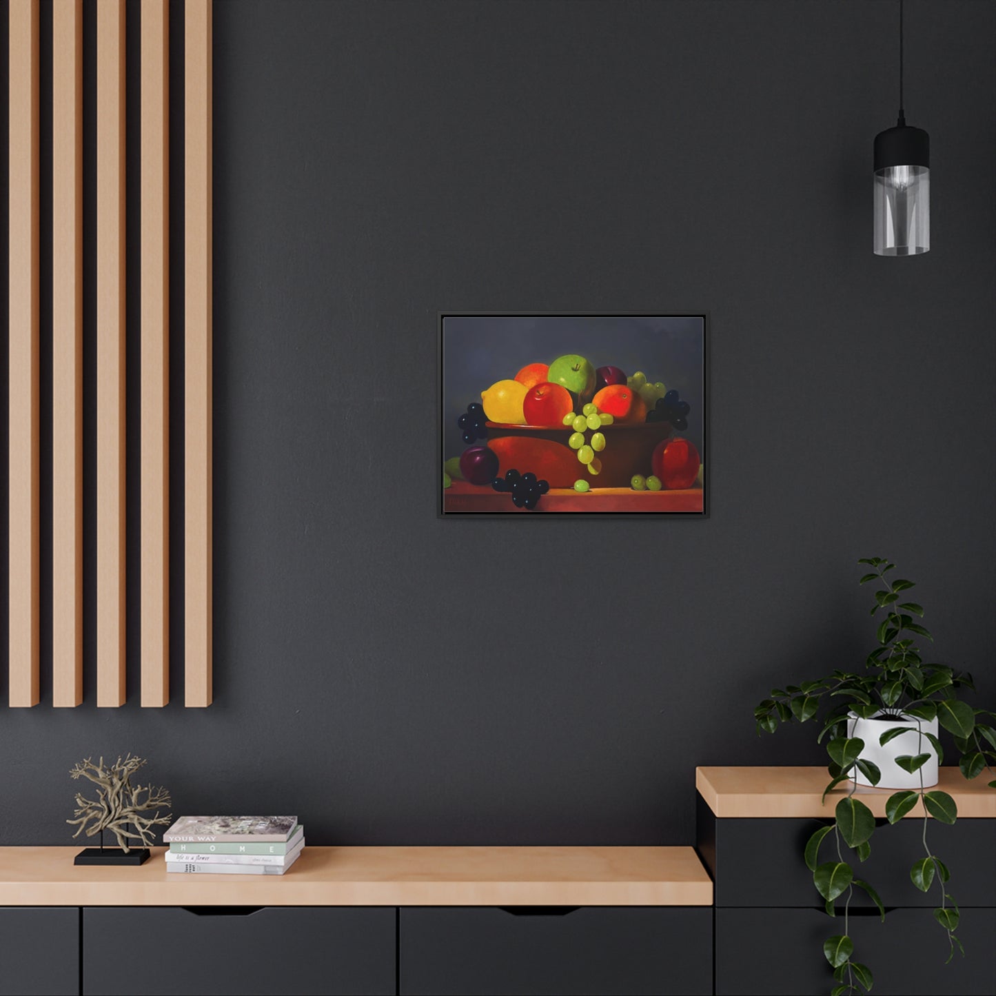 Fruit Basket Painting | Framed Canvas Print (Grey background)