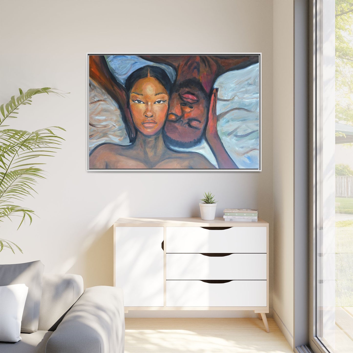 Canvas Framed Wall Art Print, Couples Art, Modern Home Decor, Romantic Artwork, Gift for Her, Bedroom Wall Decor