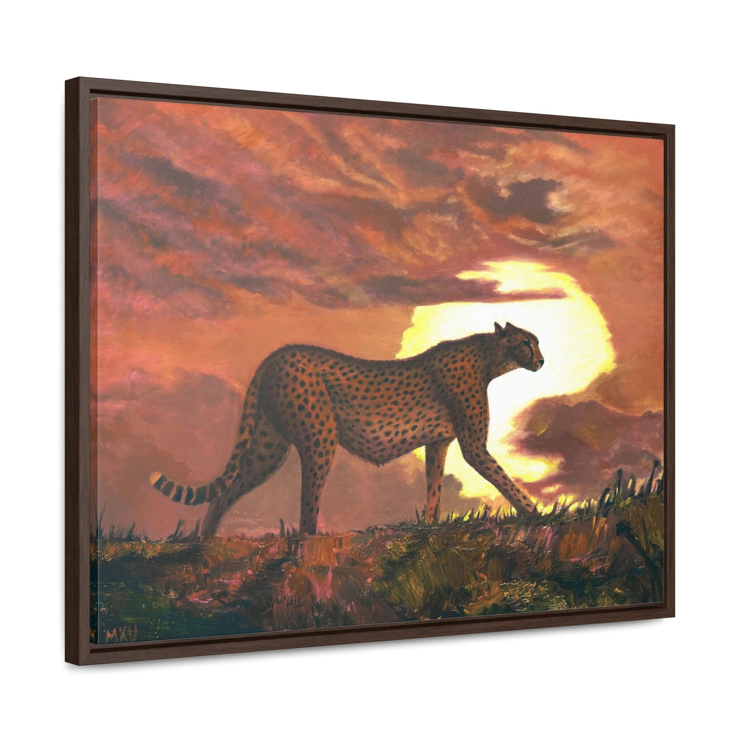 Cheetah Stroll in Sunset | Fine art Collectable | Framed Canvas print
