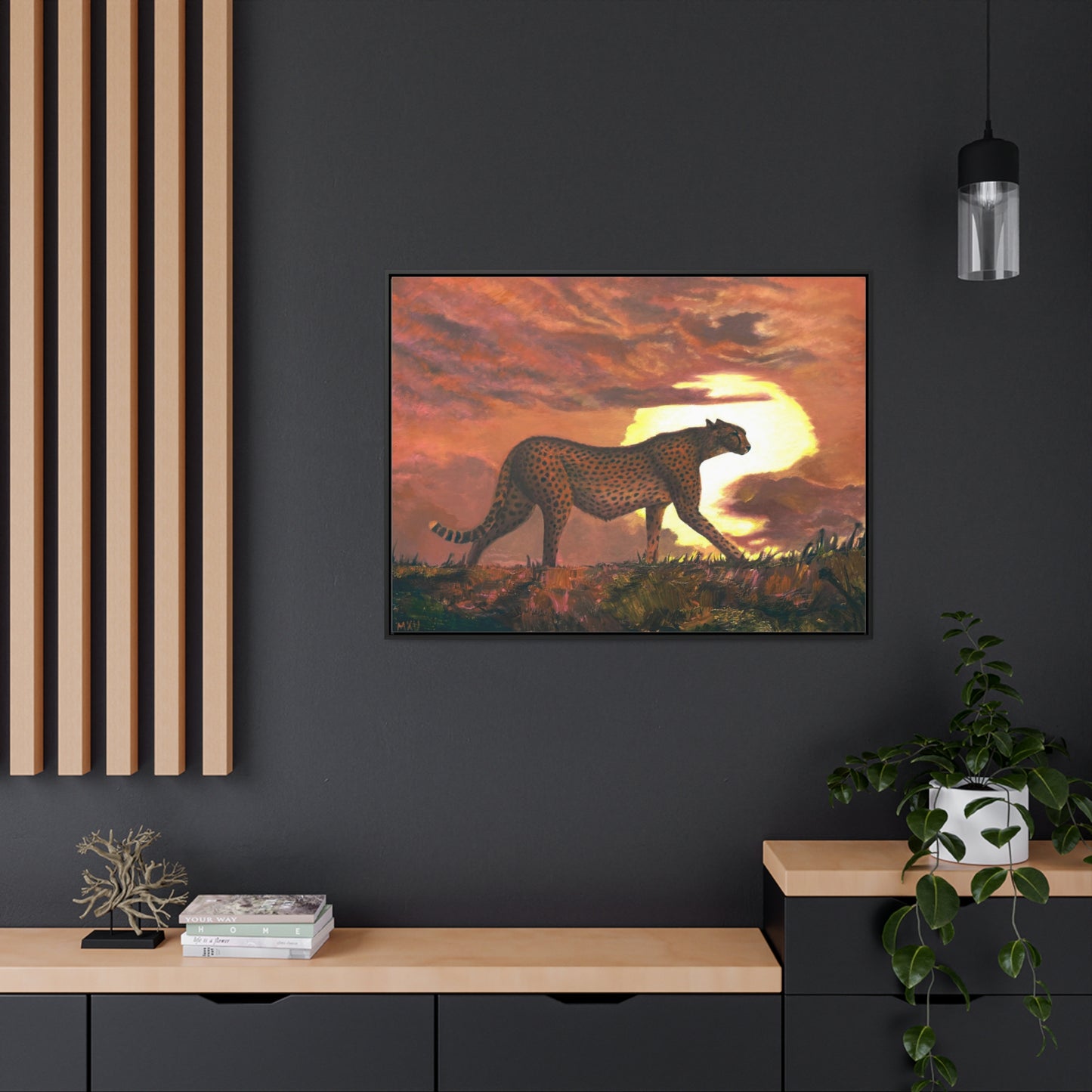 Cheetah Stroll in Sunset | Fine art Collectable | Framed Canvas print