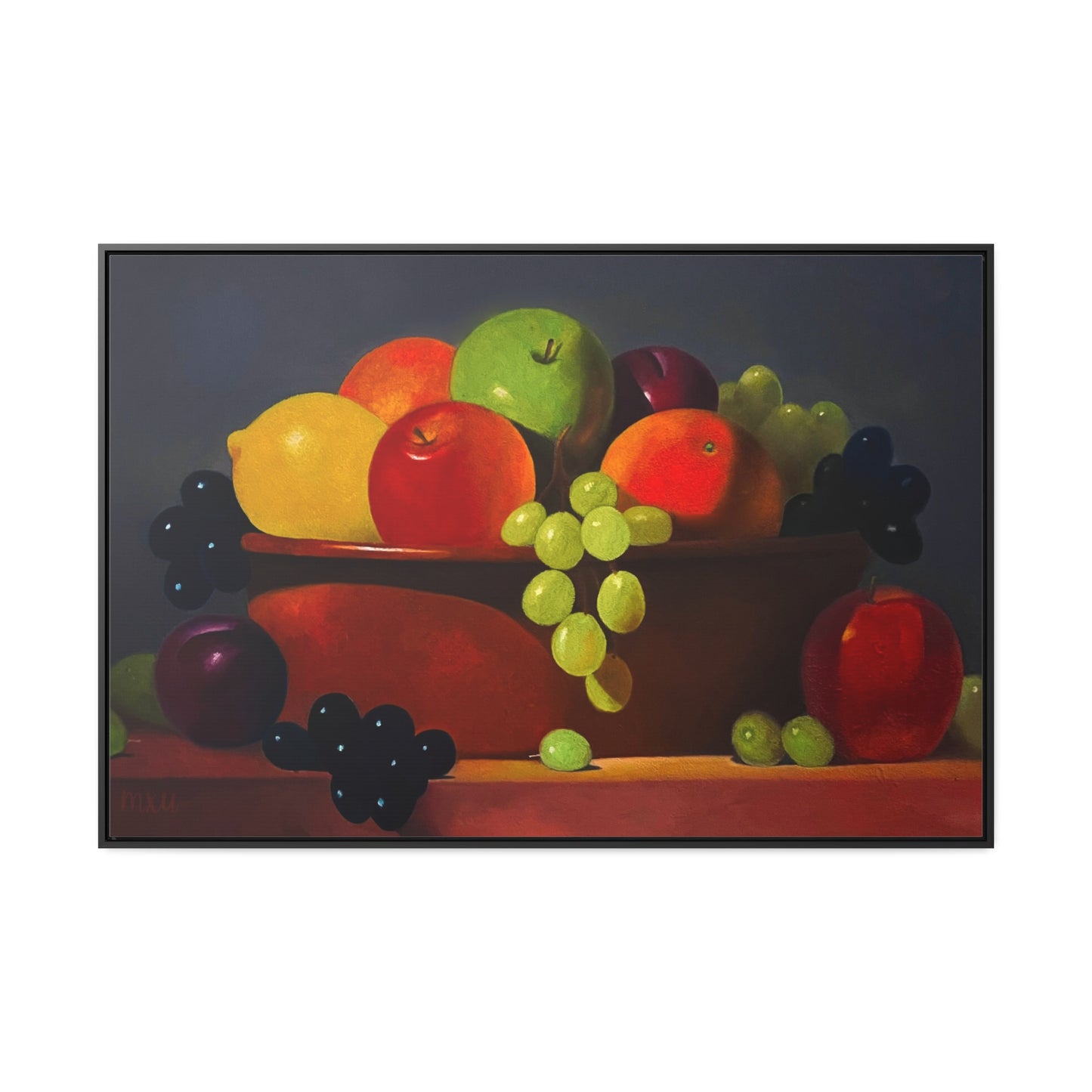 Fruit Basket Painting | Framed Canvas Print (Grey background)