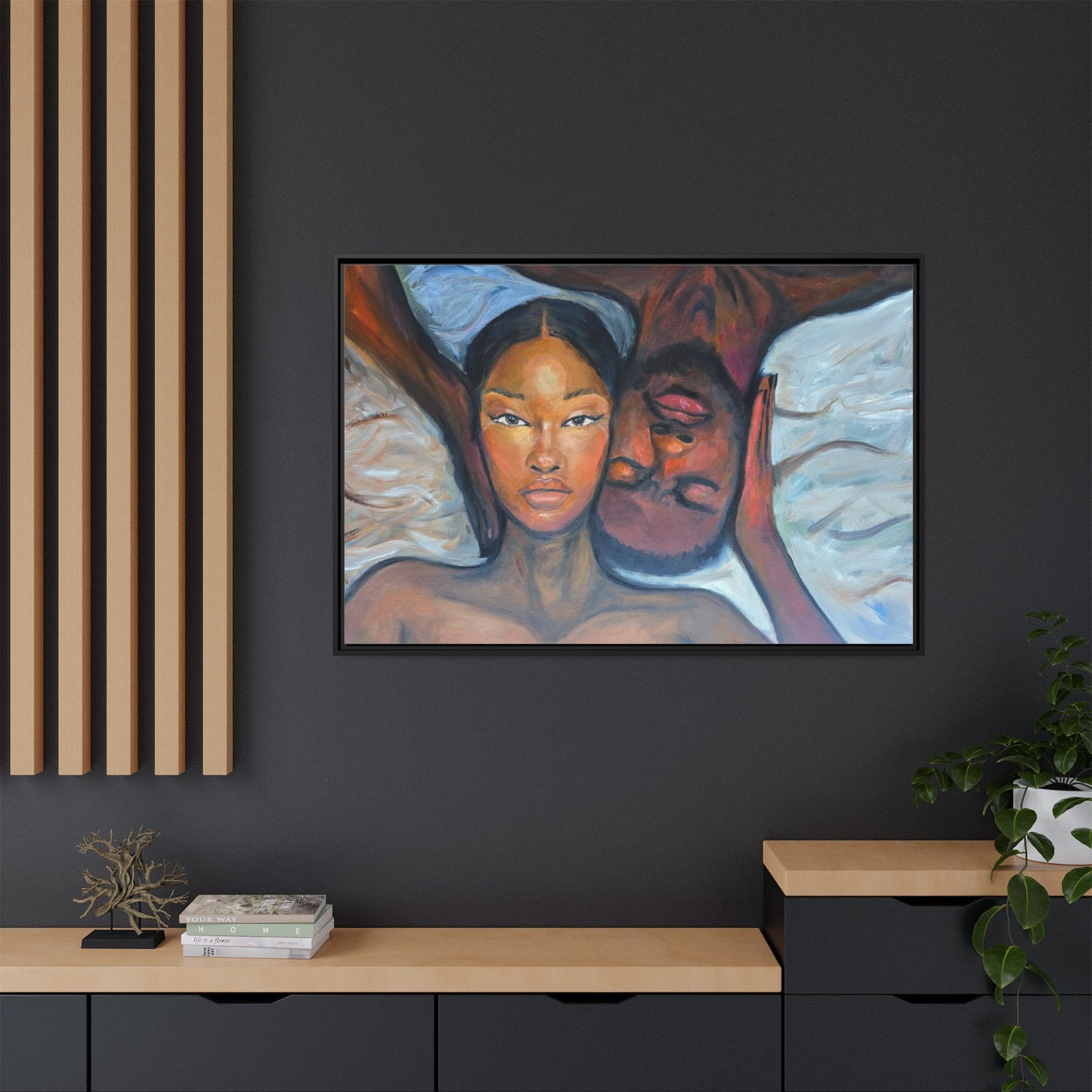 Canvas Framed Wall Art Print, Couples Art, Modern Home Decor, Romantic Artwork, Gift for Her, Bedroom Wall Decor