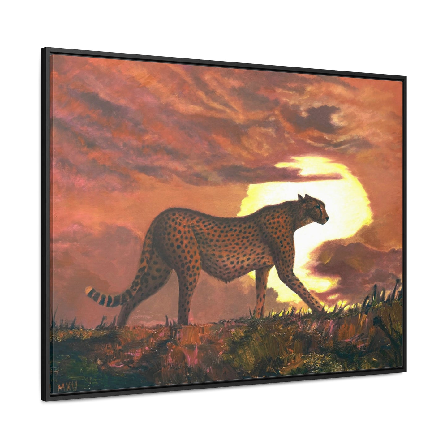 Cheetah Stroll in Sunset | Fine art Collectable | Framed Canvas print