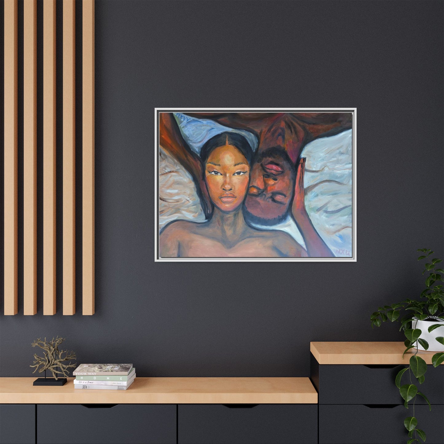 Canvas Framed Wall Art Print, Couples Art, Modern Home Decor, Romantic Artwork, Gift for Her, Bedroom Wall Decor