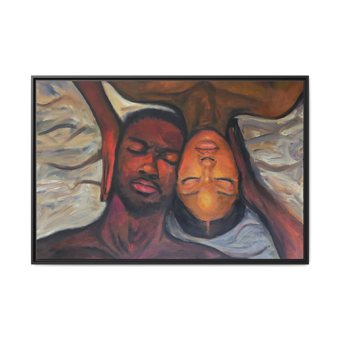 Emotional Oil Painting of Couple in Bed 2