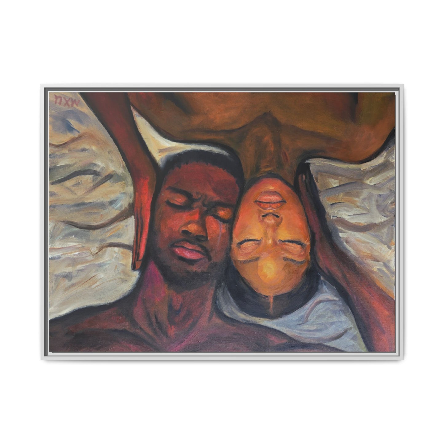 Emotional Oil Painting of Couple in Bed 2