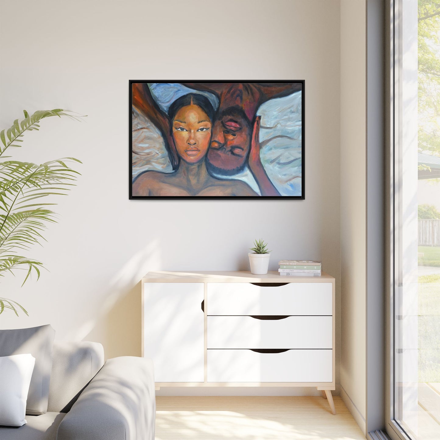 Canvas Framed Wall Art Print, Couples Art, Modern Home Decor, Romantic Artwork, Gift for Her, Bedroom Wall Decor