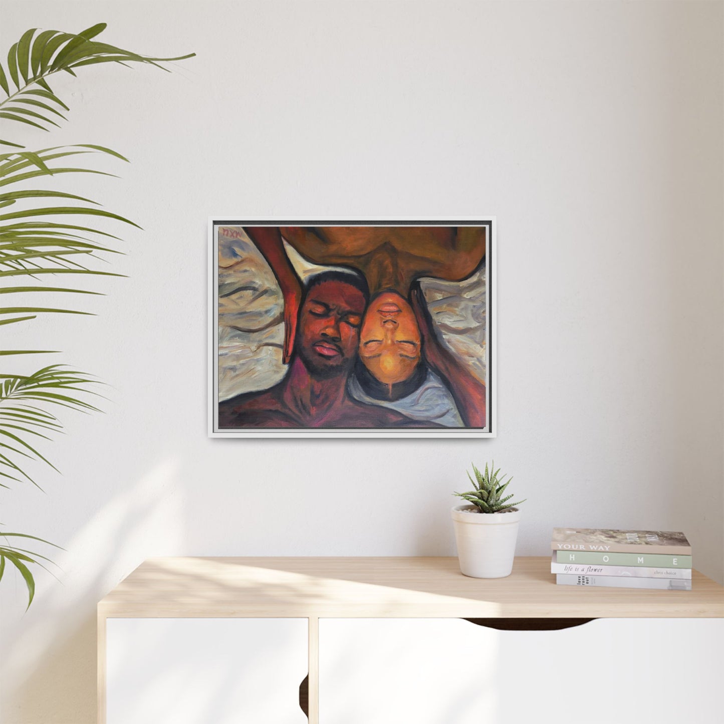 Emotional Oil Painting of Couple in Bed 2