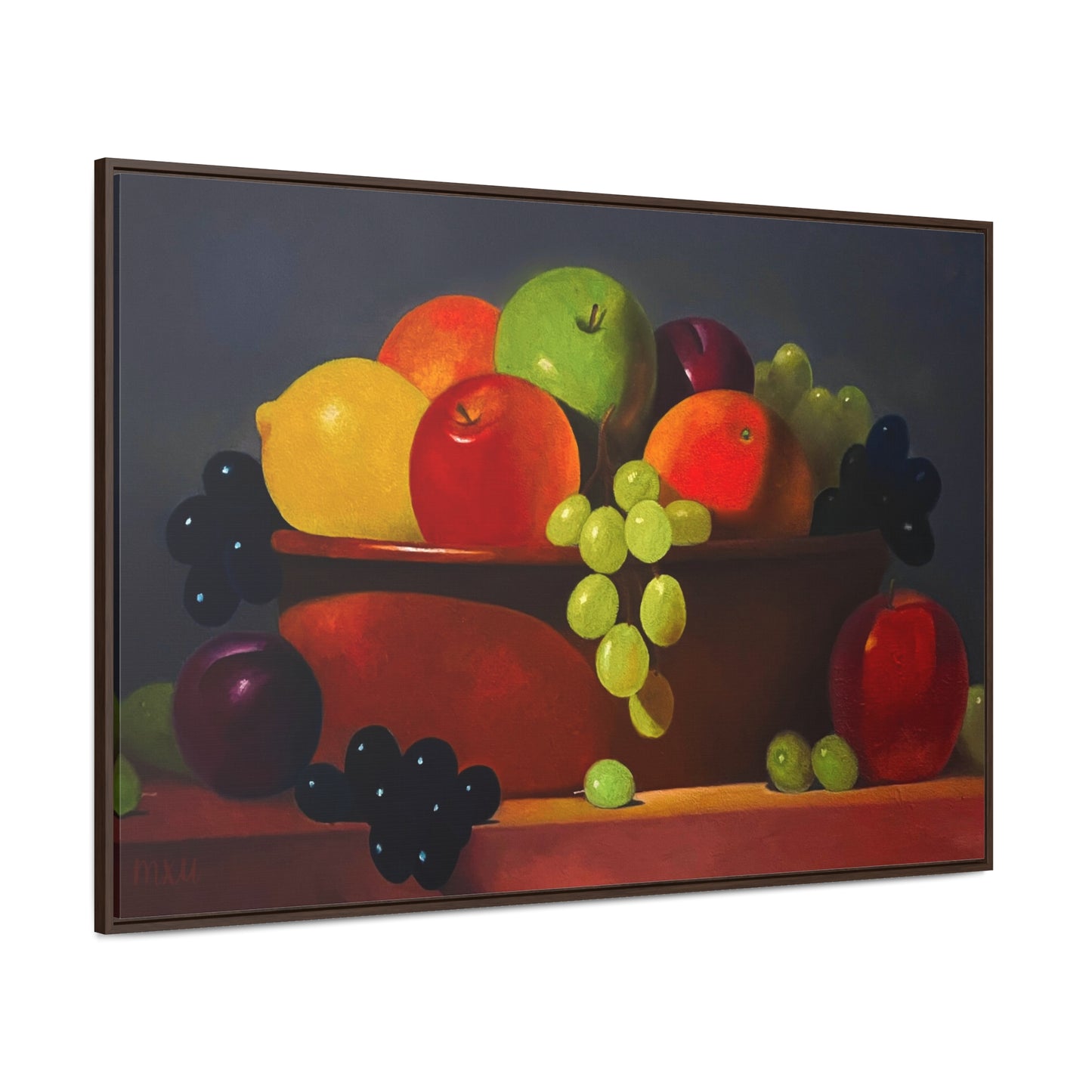 Fruit Basket Painting | Framed Canvas Print (Grey background)