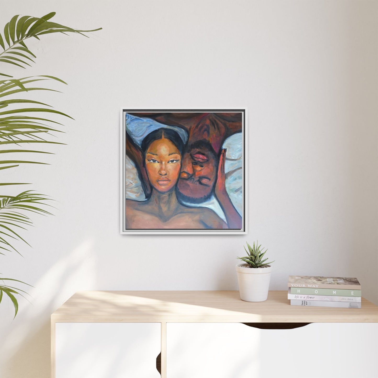 Canvas Framed Wall Art Print, Couples Art, Modern Home Decor, Romantic Artwork, Gift for Her, Bedroom Wall Decor