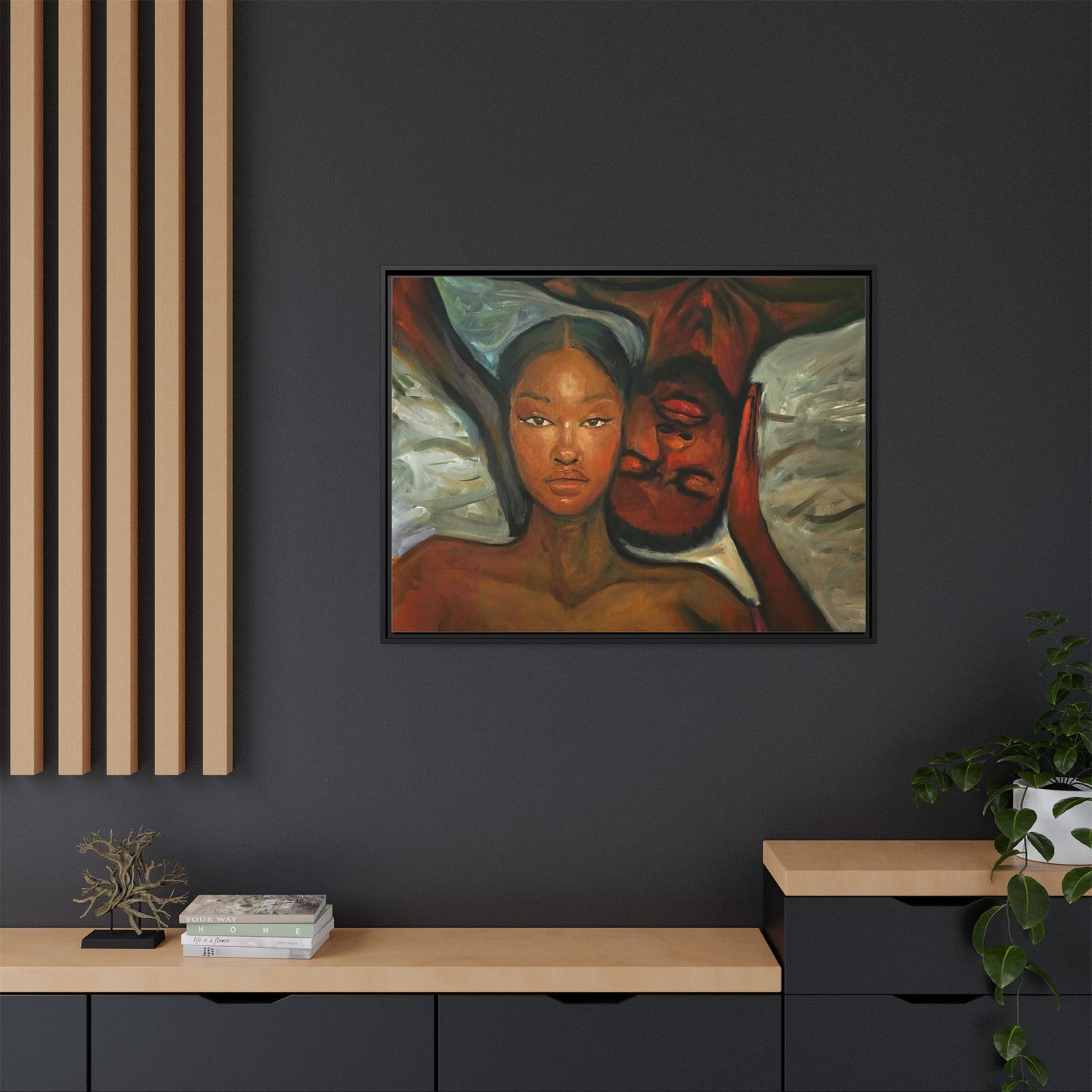 Canvas Print - Emotional Oil Painting of Couple in Bed