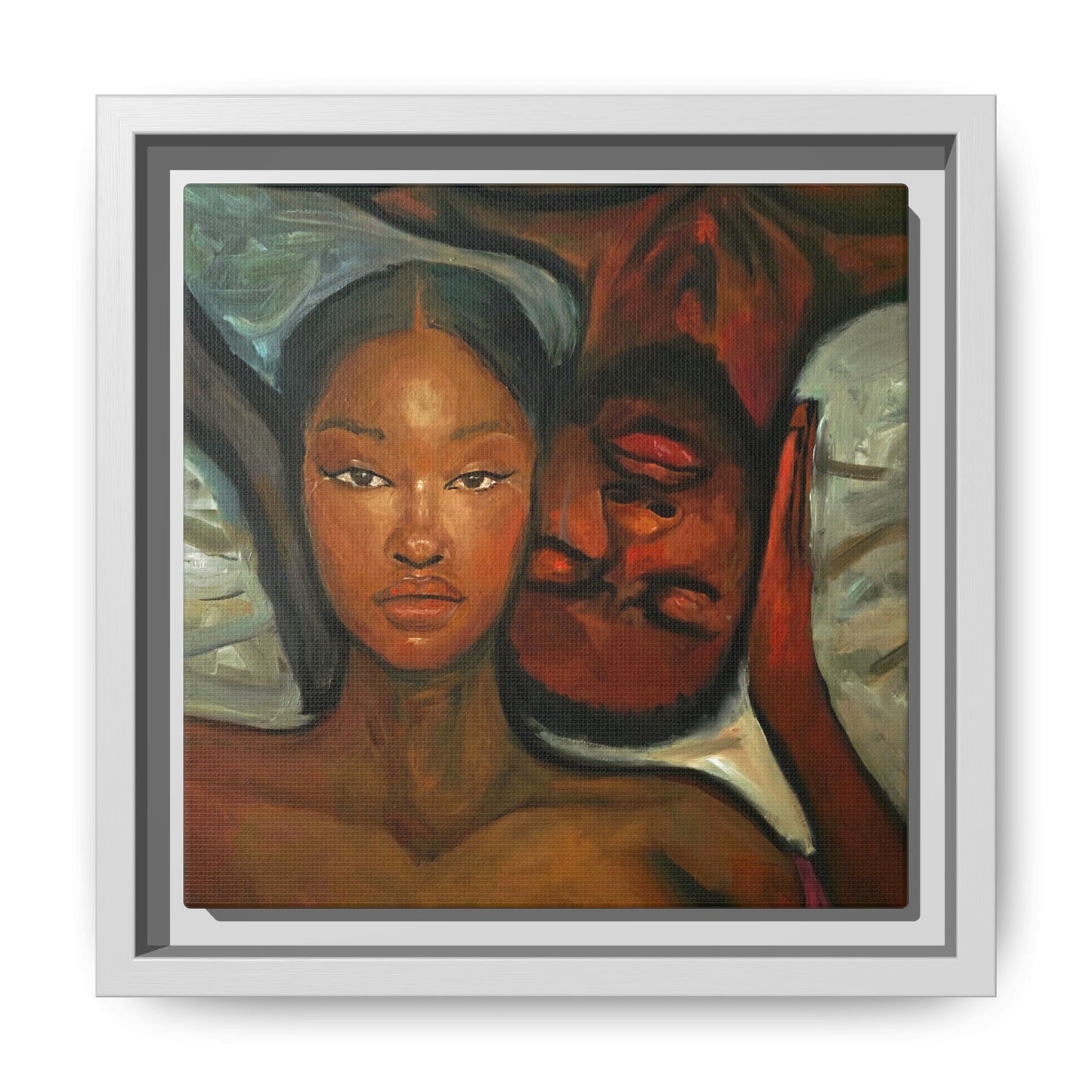 Canvas Print - Emotional Oil Painting of Couple in Bed
