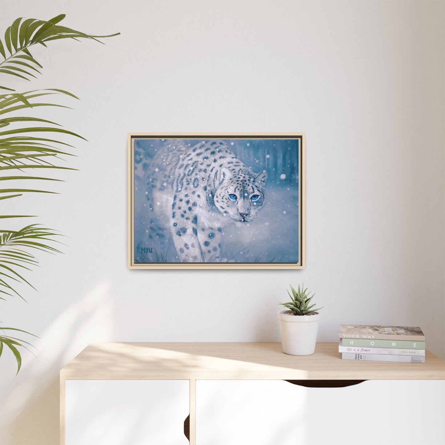 Framed Snow Leopard Canvas Print — Winter Wildlife Wall Art