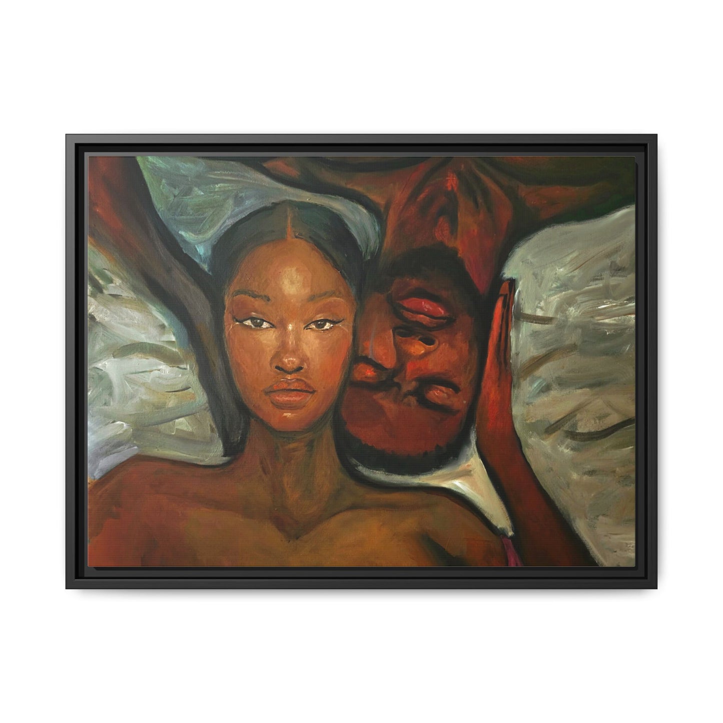 Canvas Print - Emotional Oil Painting of Couple in Bed