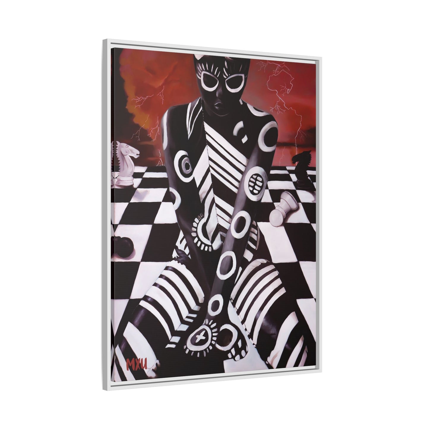 Chess painting Abstract Matte Canvas, Framed (Multi-color)