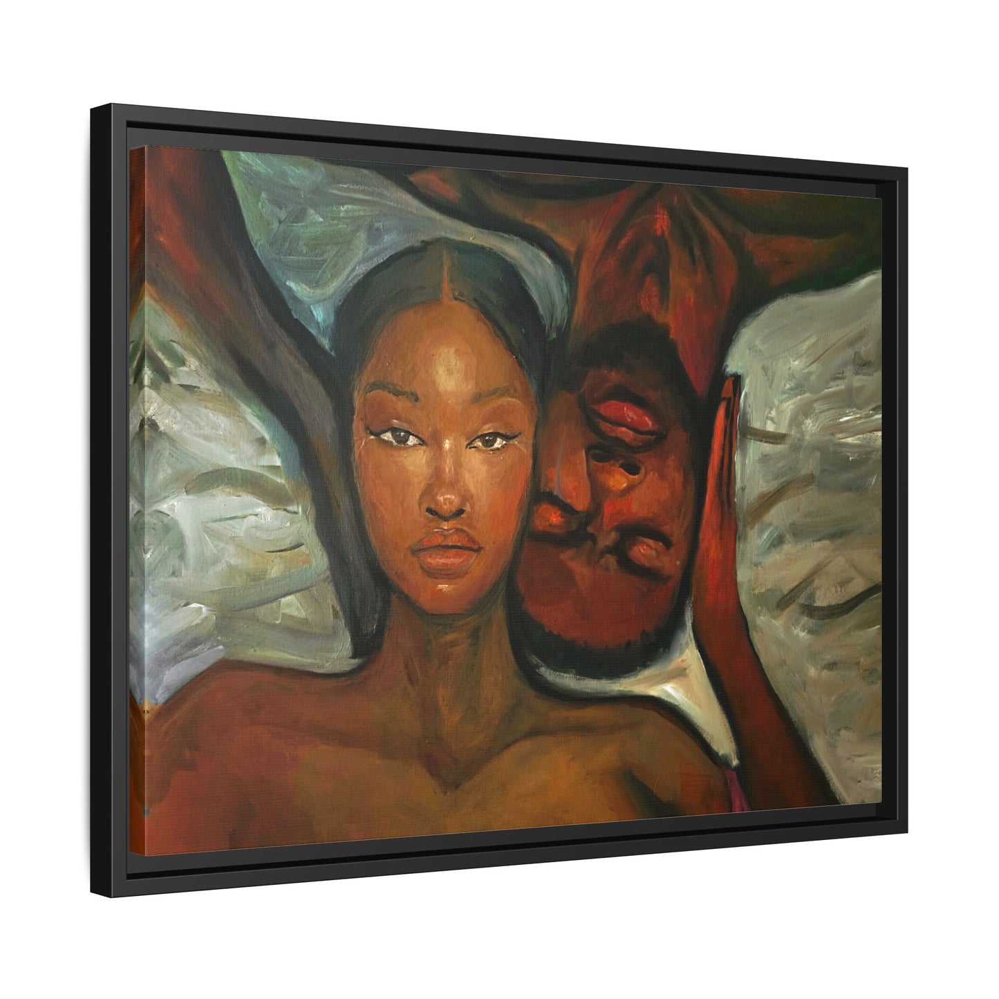 Canvas Print - Emotional Oil Painting of Couple in Bed