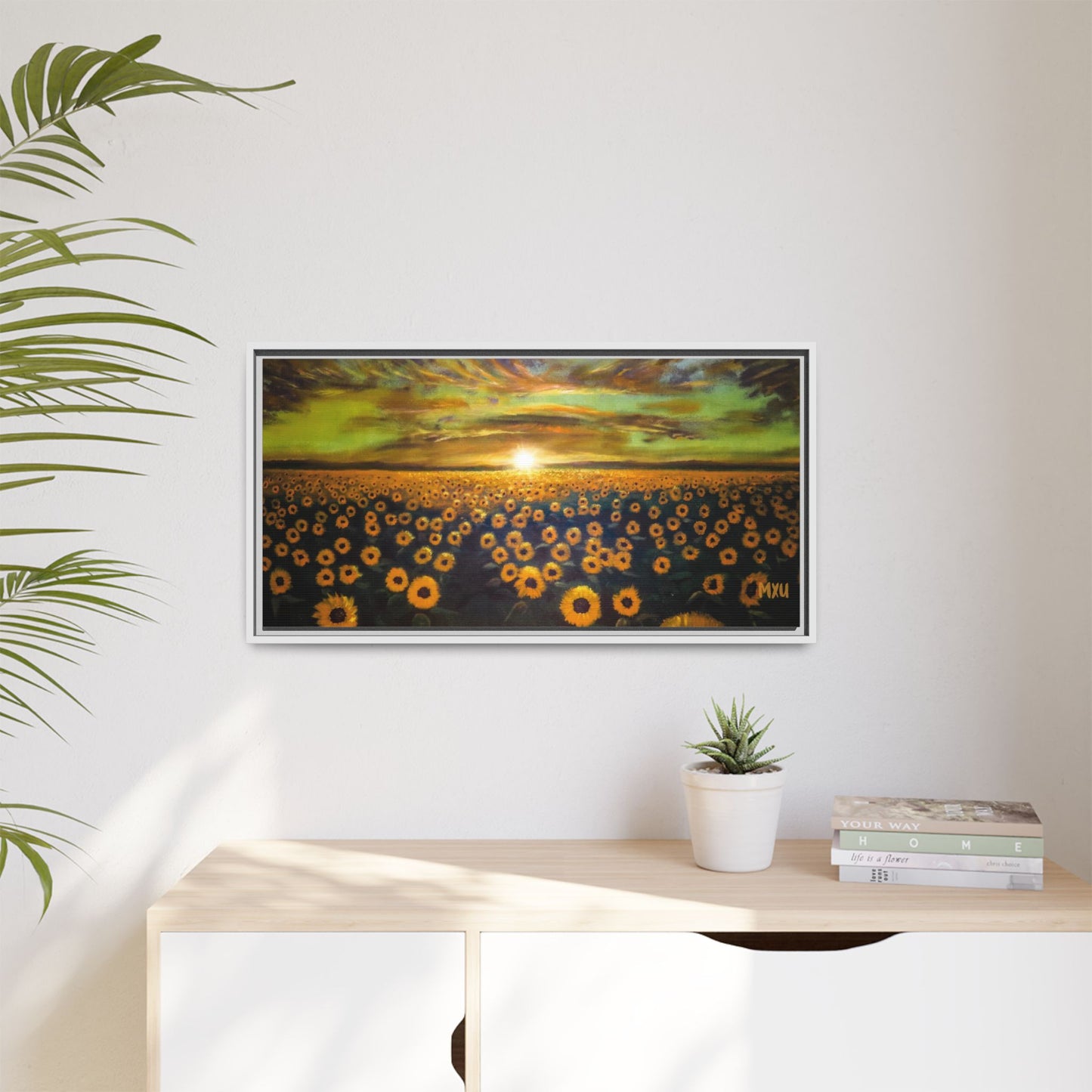 Framed Sunflower Canvas Art, Cheerful Home Decor, Nature Wall Art, Gift for Gardeners, Rustic Living Room Decoration