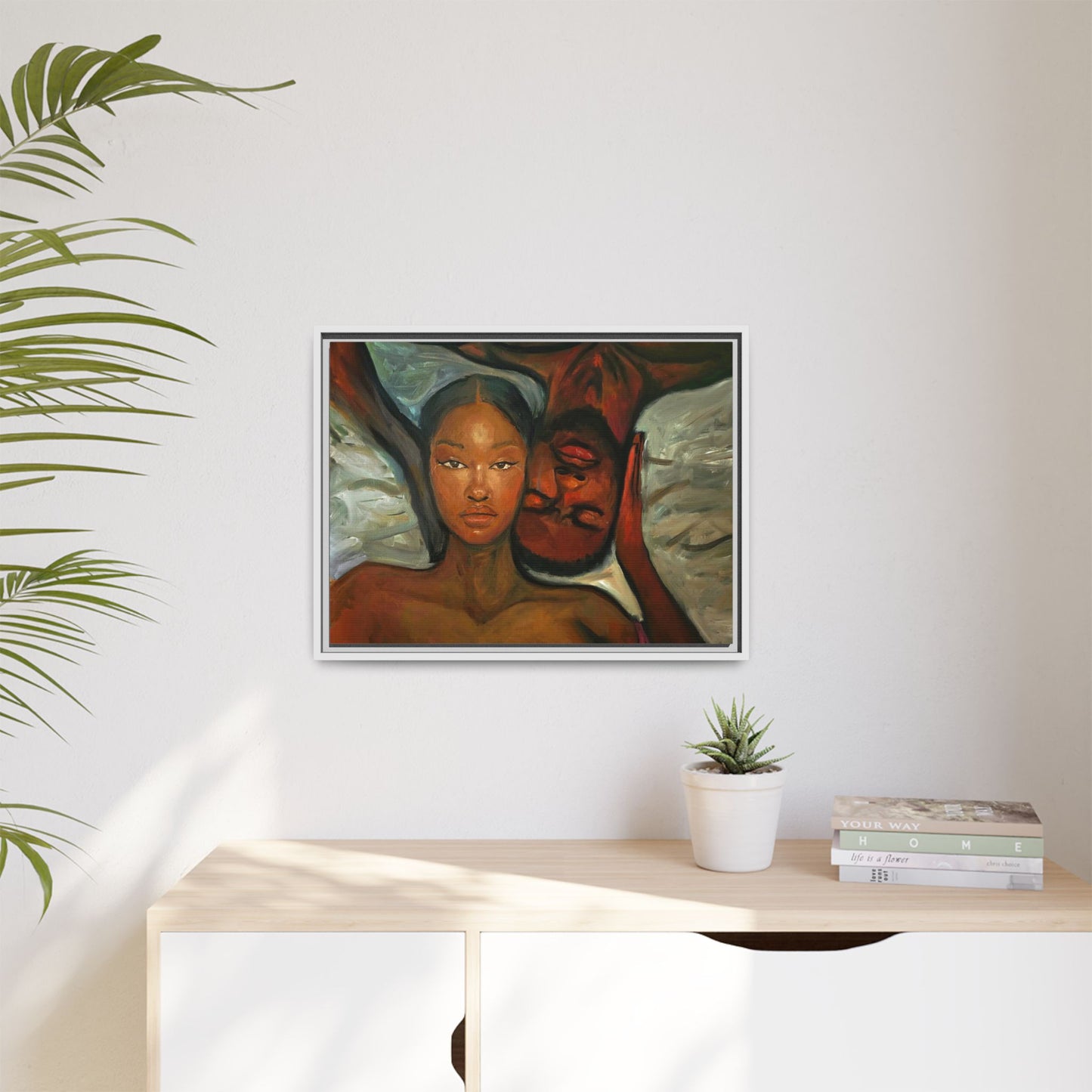 Canvas Print - Emotional Oil Painting of Couple in Bed
