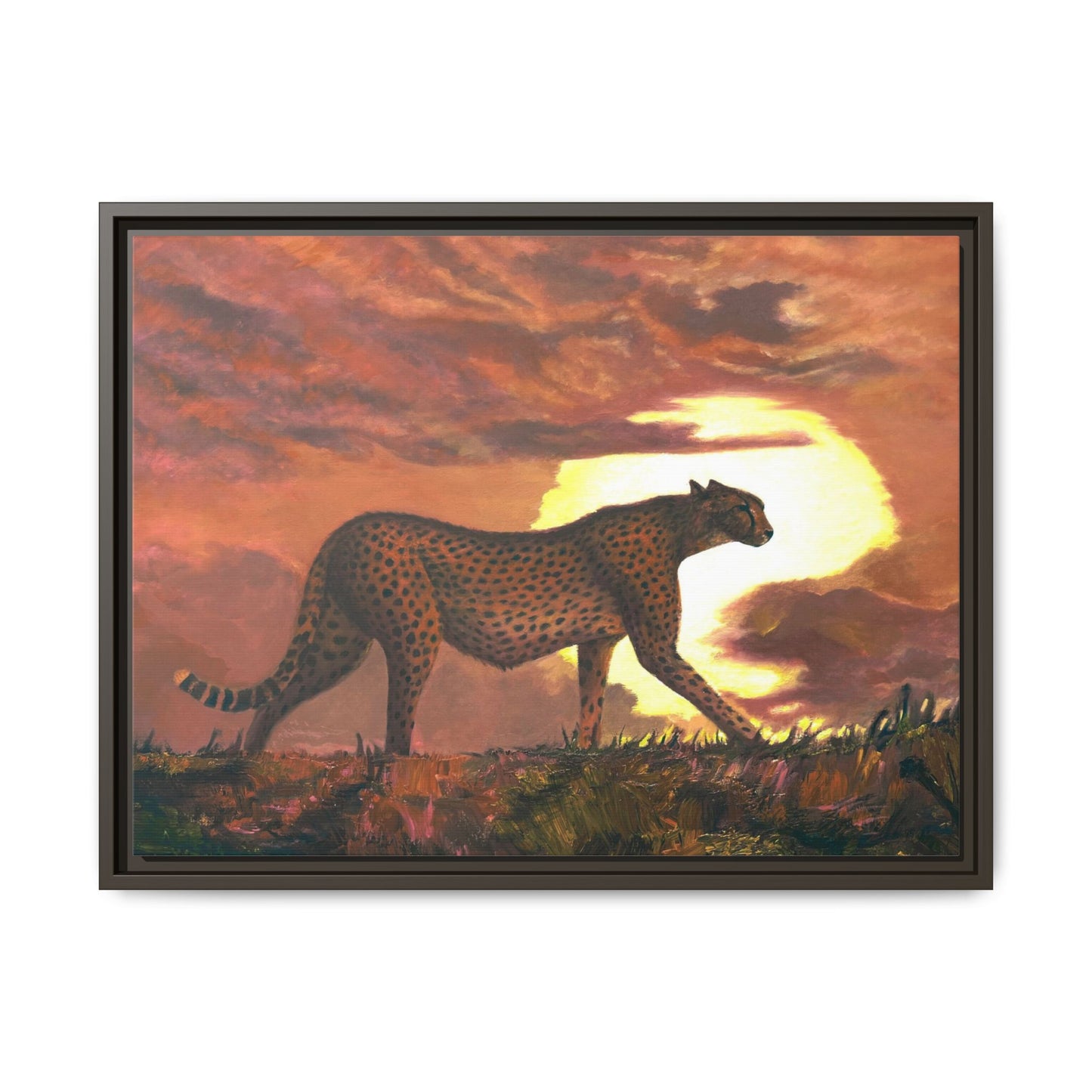 Framed Cheetah Sunset Canvas Print — Wildlife Wall Art