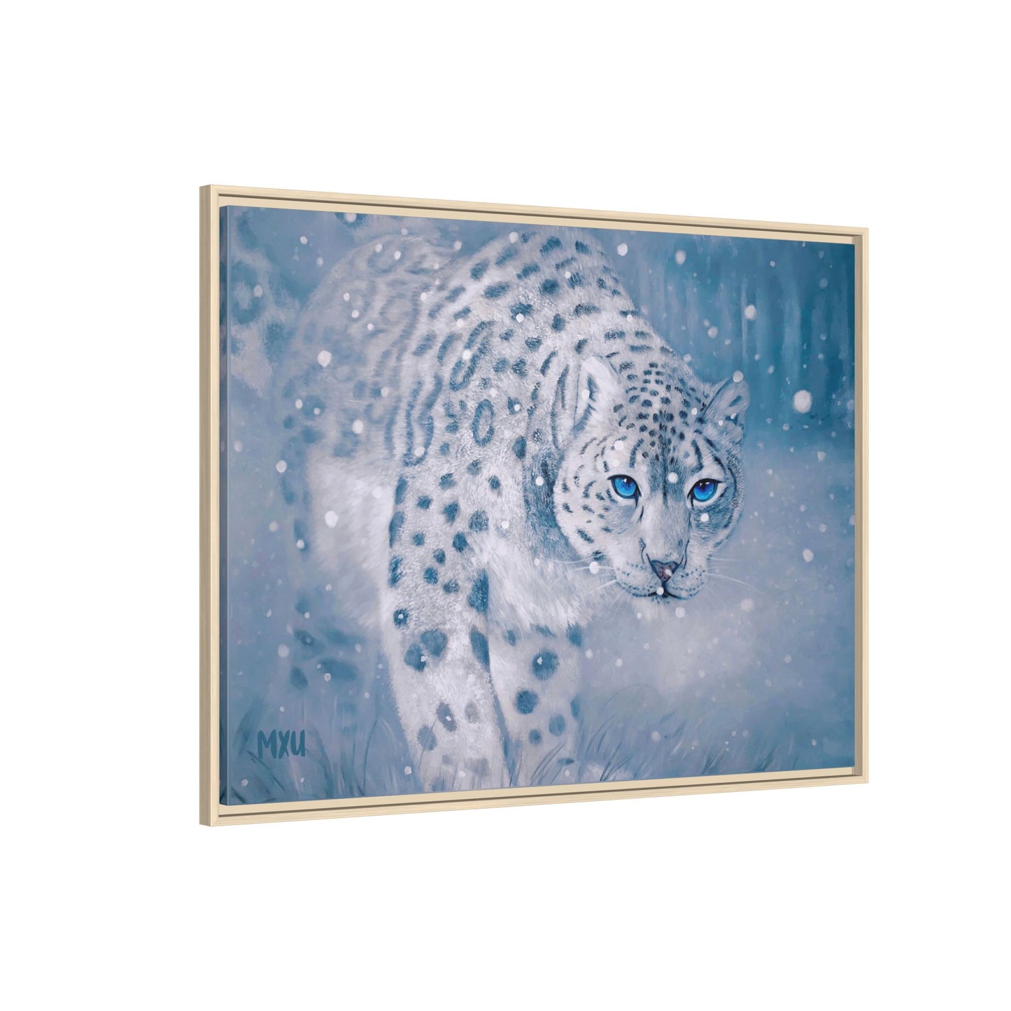Framed Snow Leopard Canvas Print — Winter Wildlife Wall Art