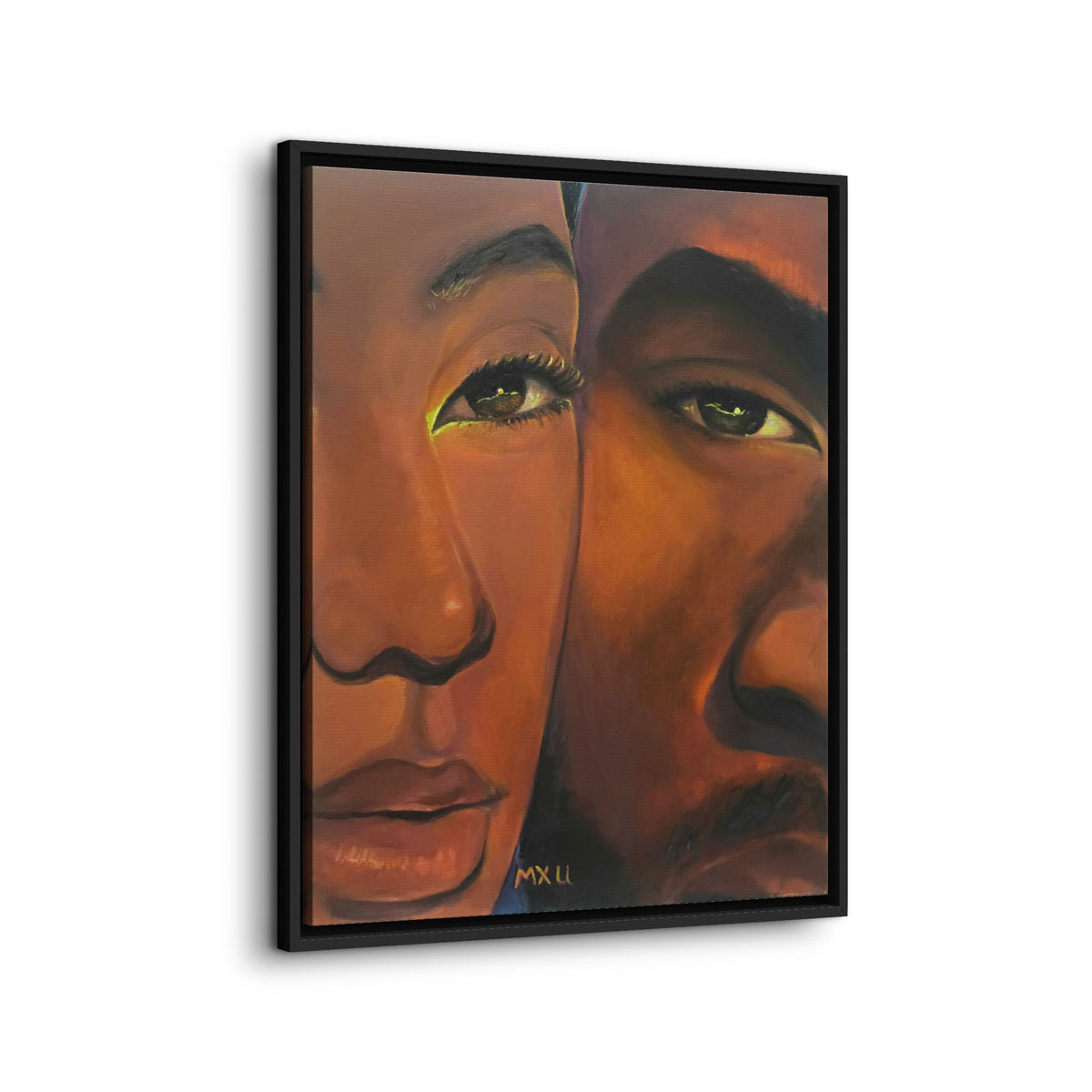 Framed Canvas Portrait Art – Intimate Couple Face Painting “In his Image”