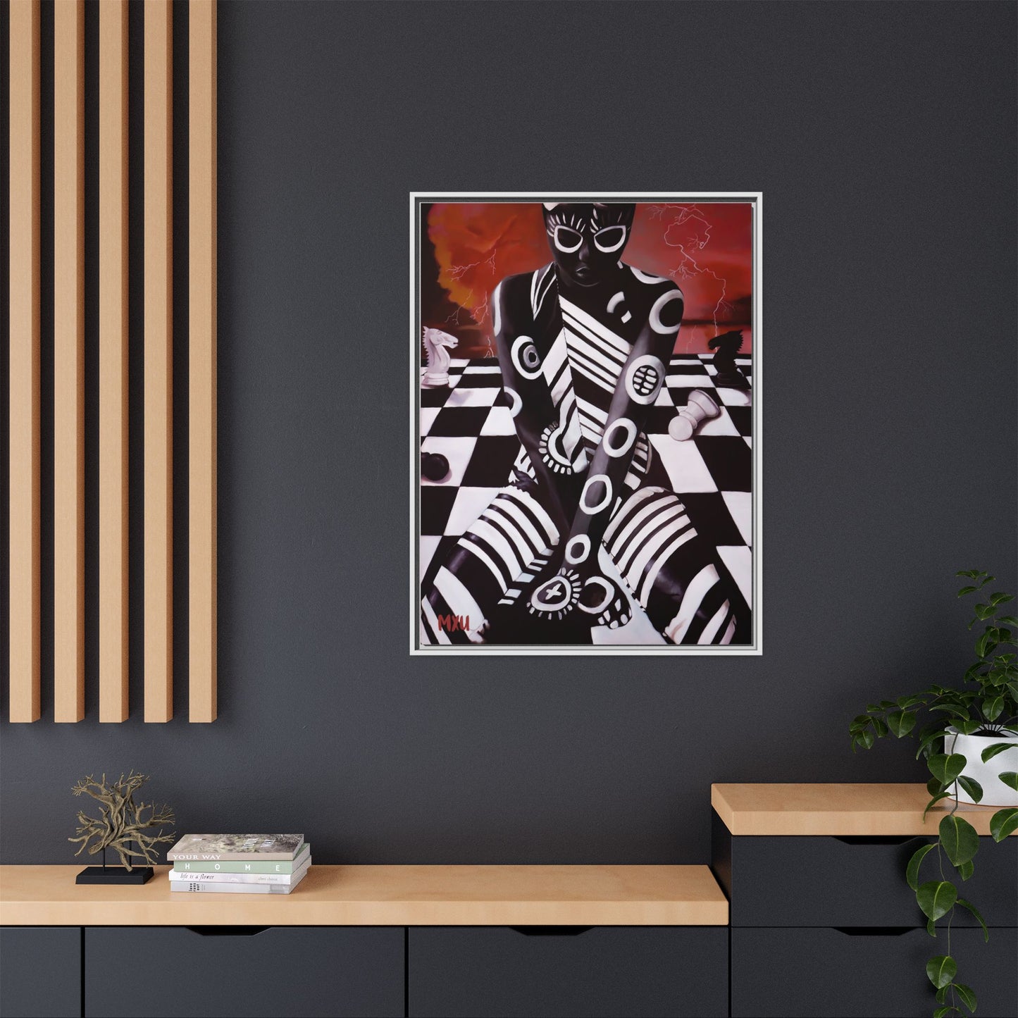 Chess painting Abstract Matte Canvas, Framed (Multi-color)