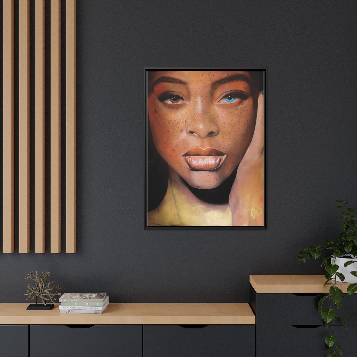 Freckled Beauty Portrait Matte Canvas Print (Framed)