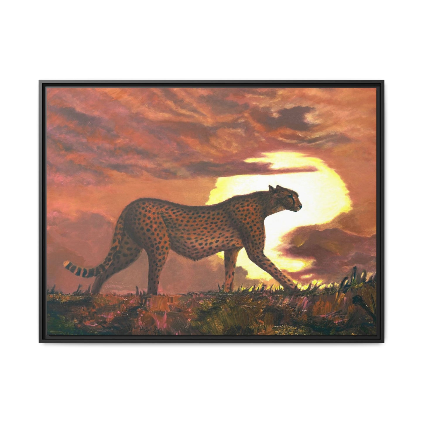 Framed Cheetah Sunset Canvas Print — Wildlife Wall Art