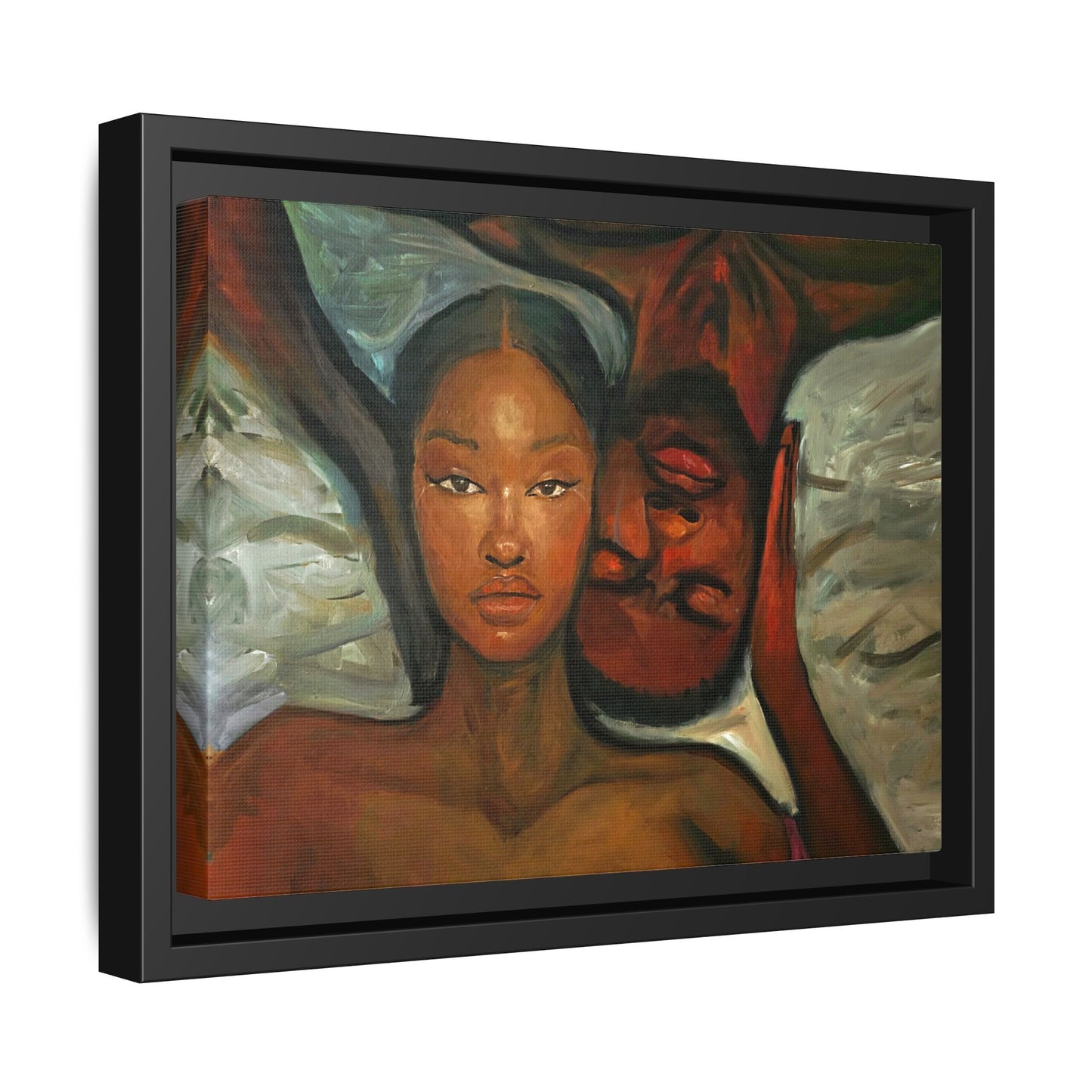 Canvas Print - Emotional Oil Painting of Couple in Bed
