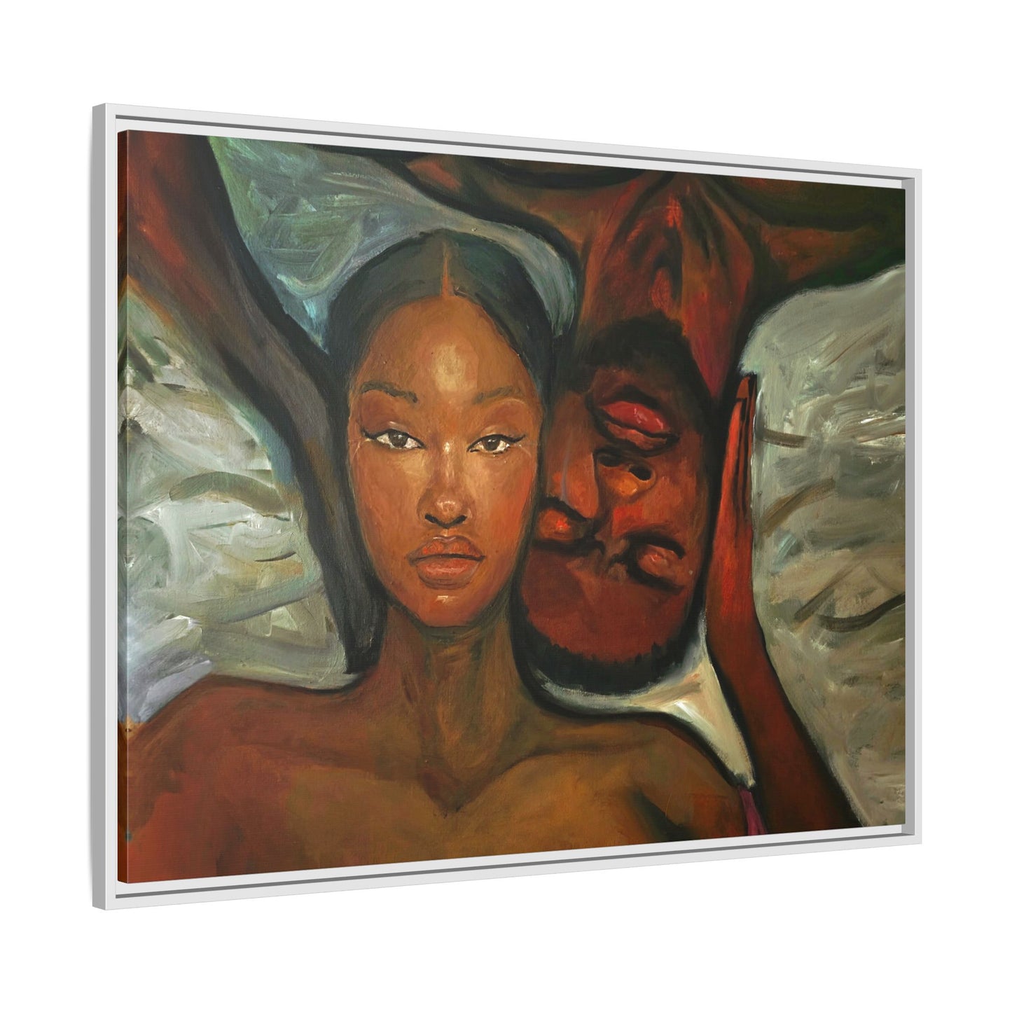 Canvas Print - Emotional Oil Painting of Couple in Bed