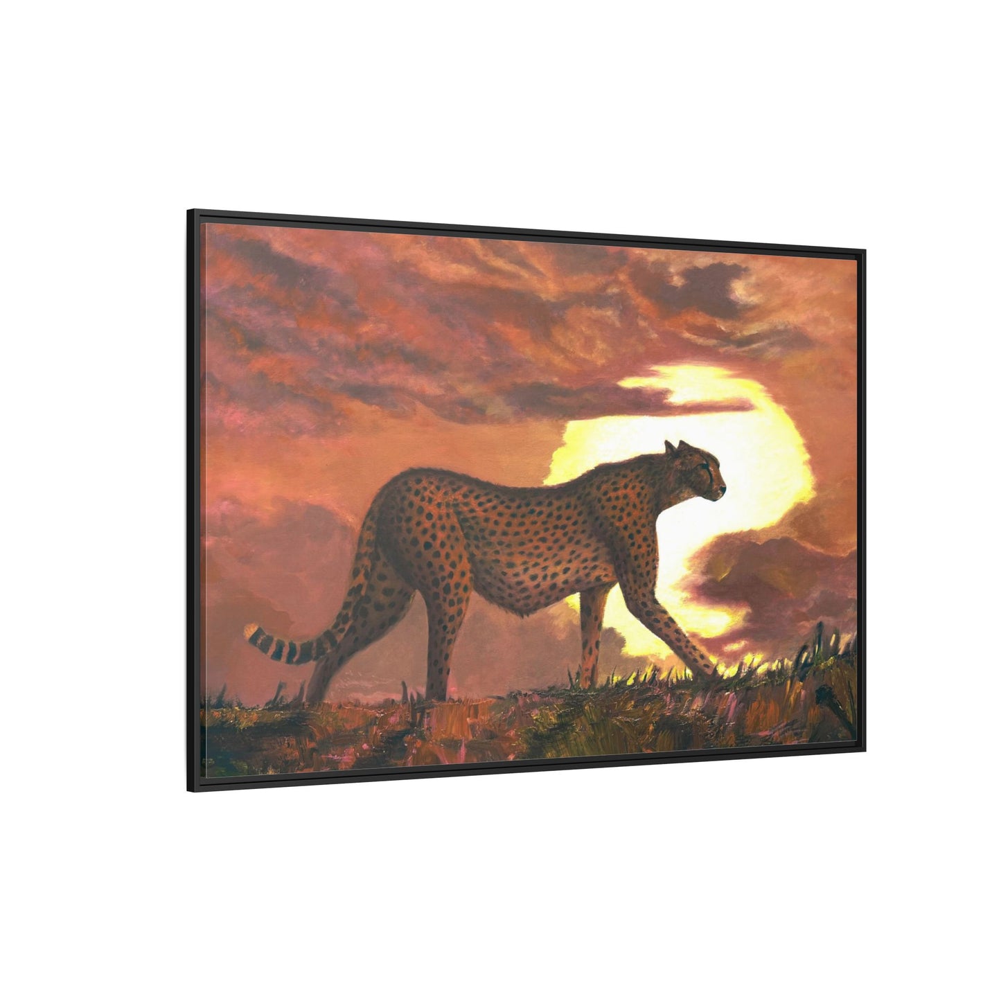 Framed Cheetah Sunset Canvas Print — Wildlife Wall Art