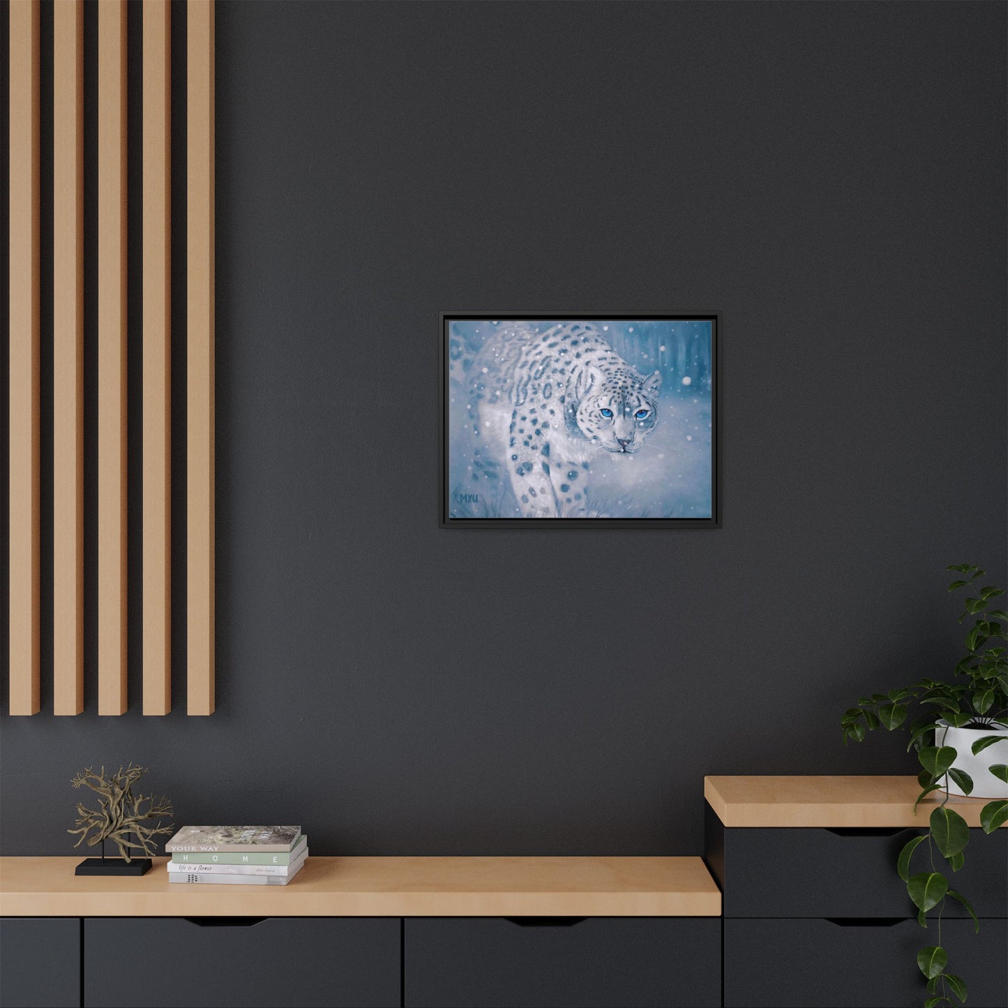 Framed Snow Leopard Canvas Print — Winter Wildlife Wall Art