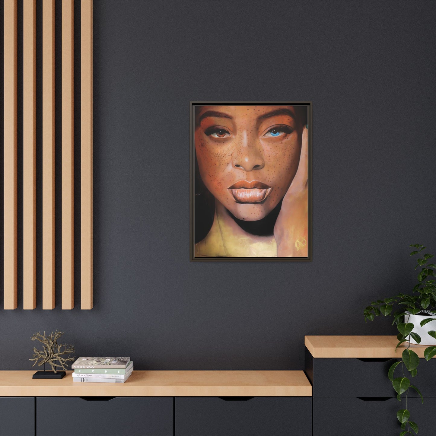 Freckled Beauty Portrait Matte Canvas Print (Framed)