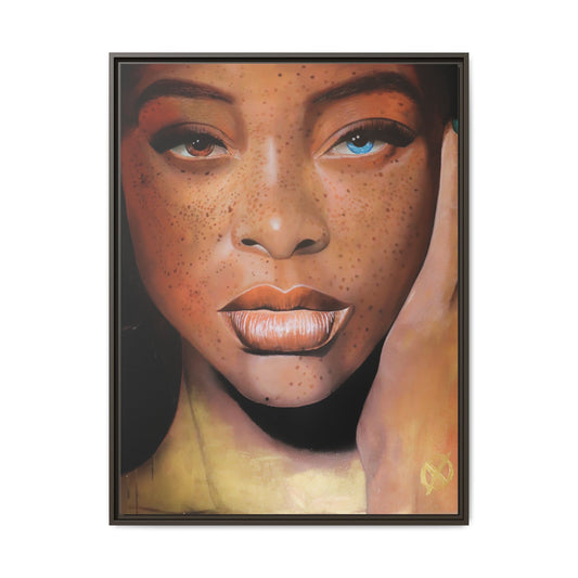 Freckled Beauty Portrait Matte Canvas Print (Framed)