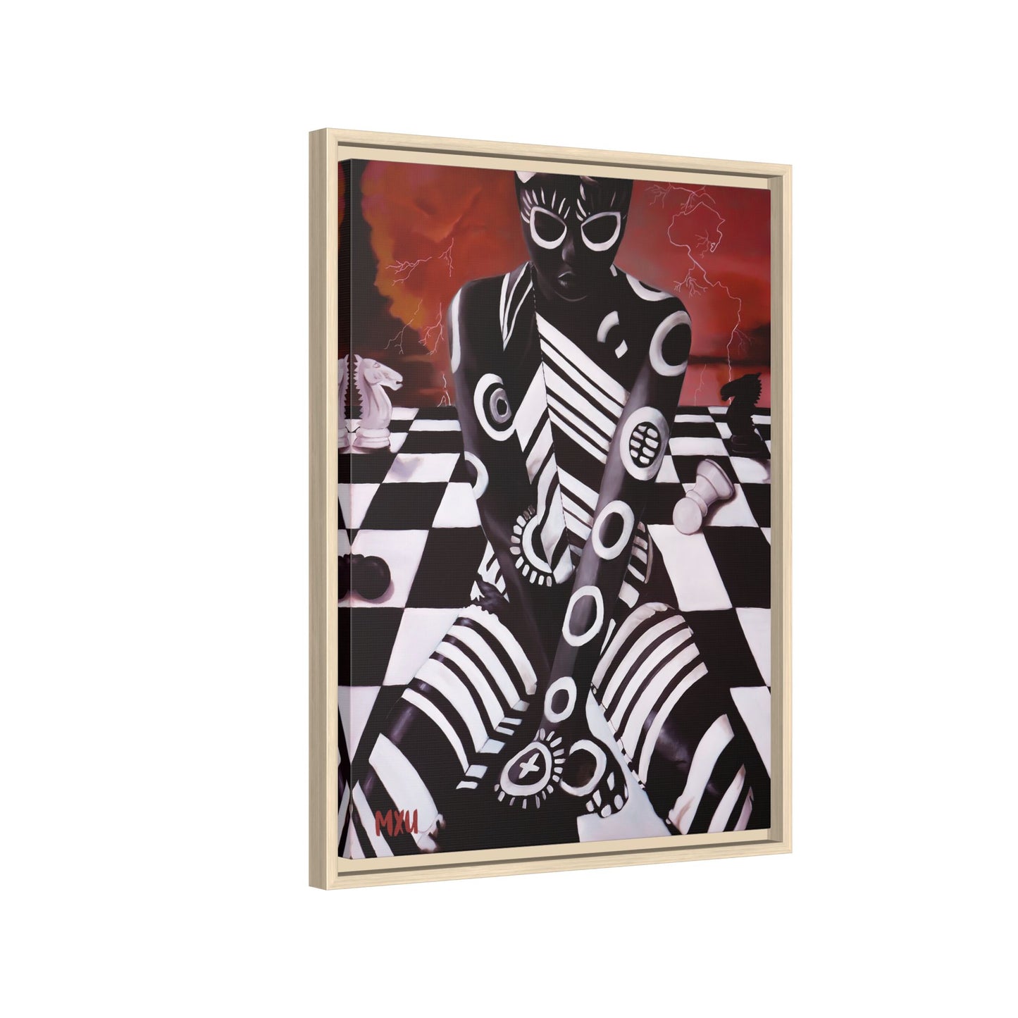 Chess painting Abstract Matte Canvas, Framed (Multi-color)