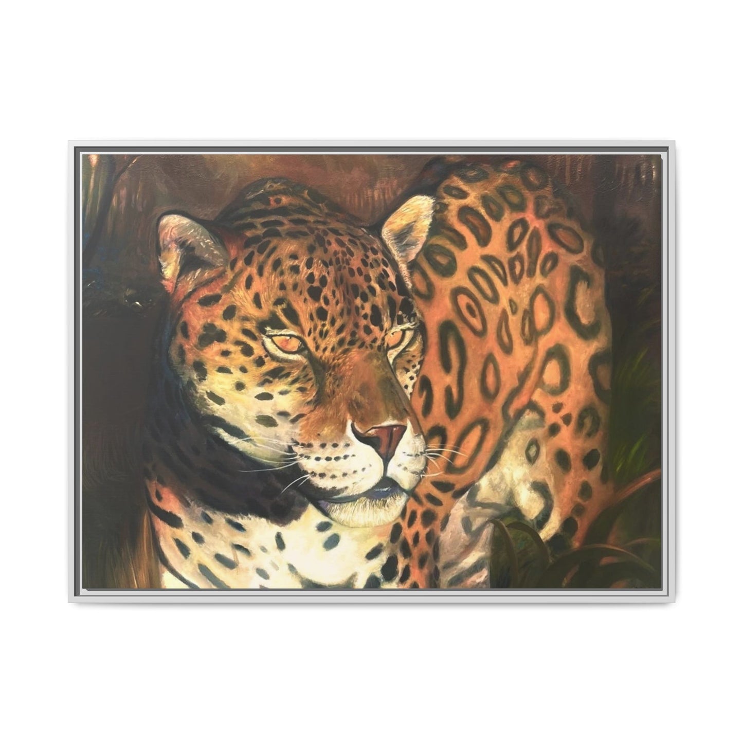 Framed Leopard Canvas Art — Matte Multicolor Jungle Print