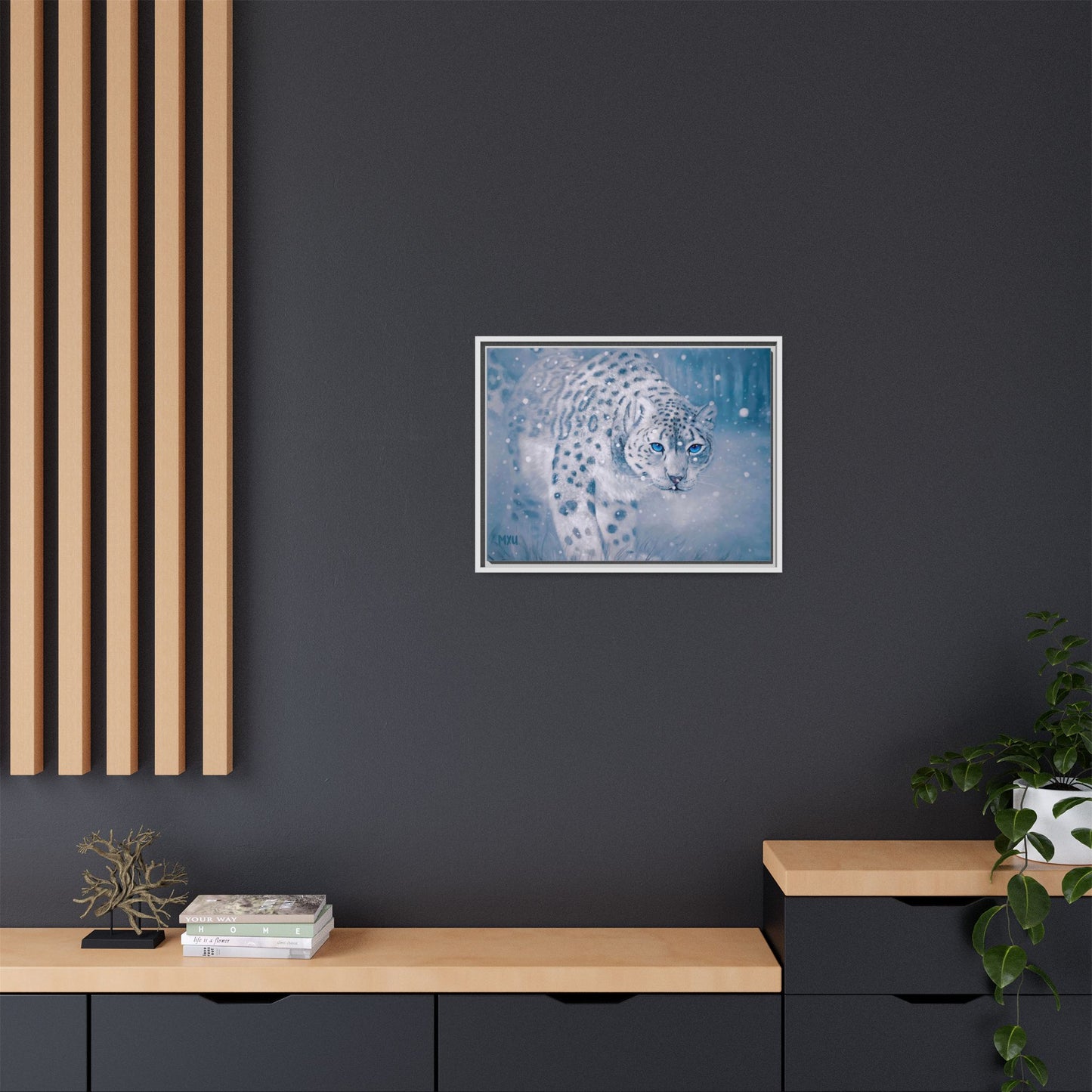Framed Snow Leopard Canvas Print — Winter Wildlife Wall Art