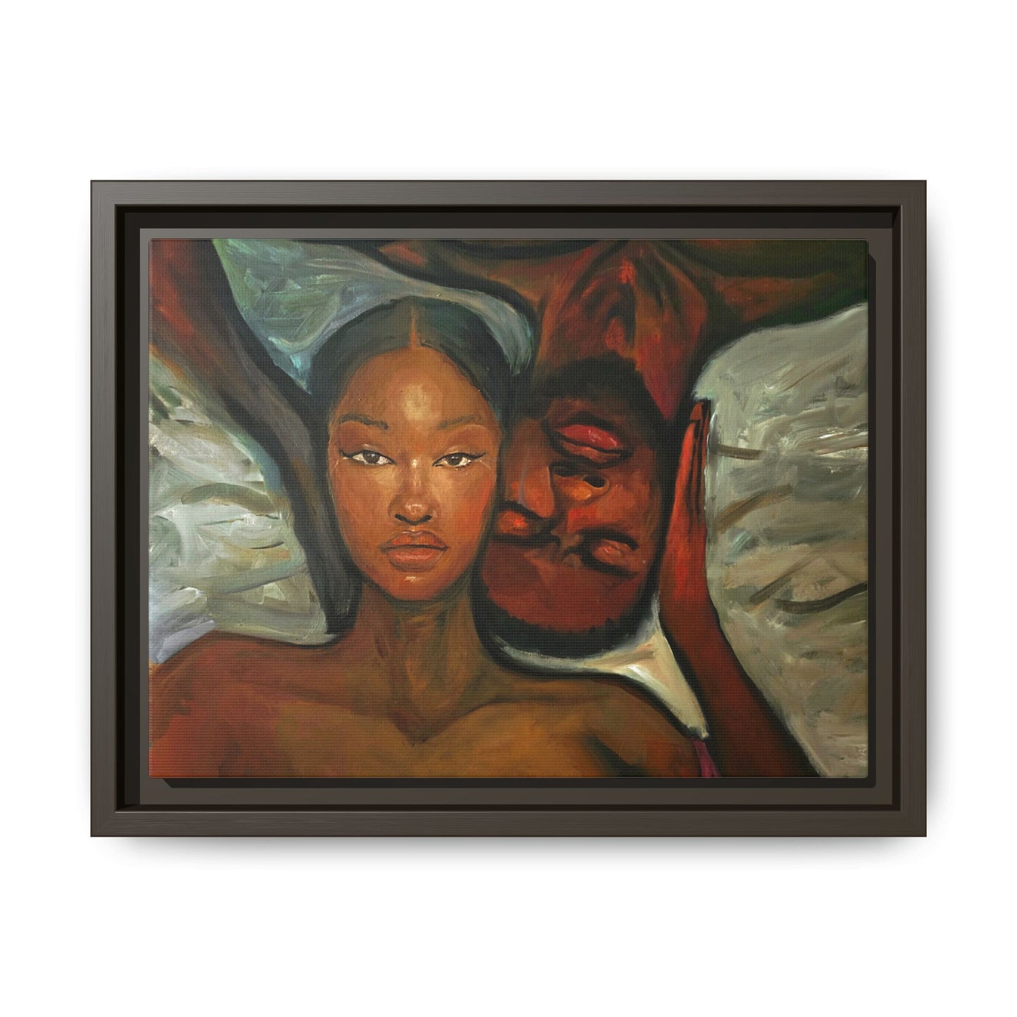 Canvas Print - Emotional Oil Painting of Couple in Bed