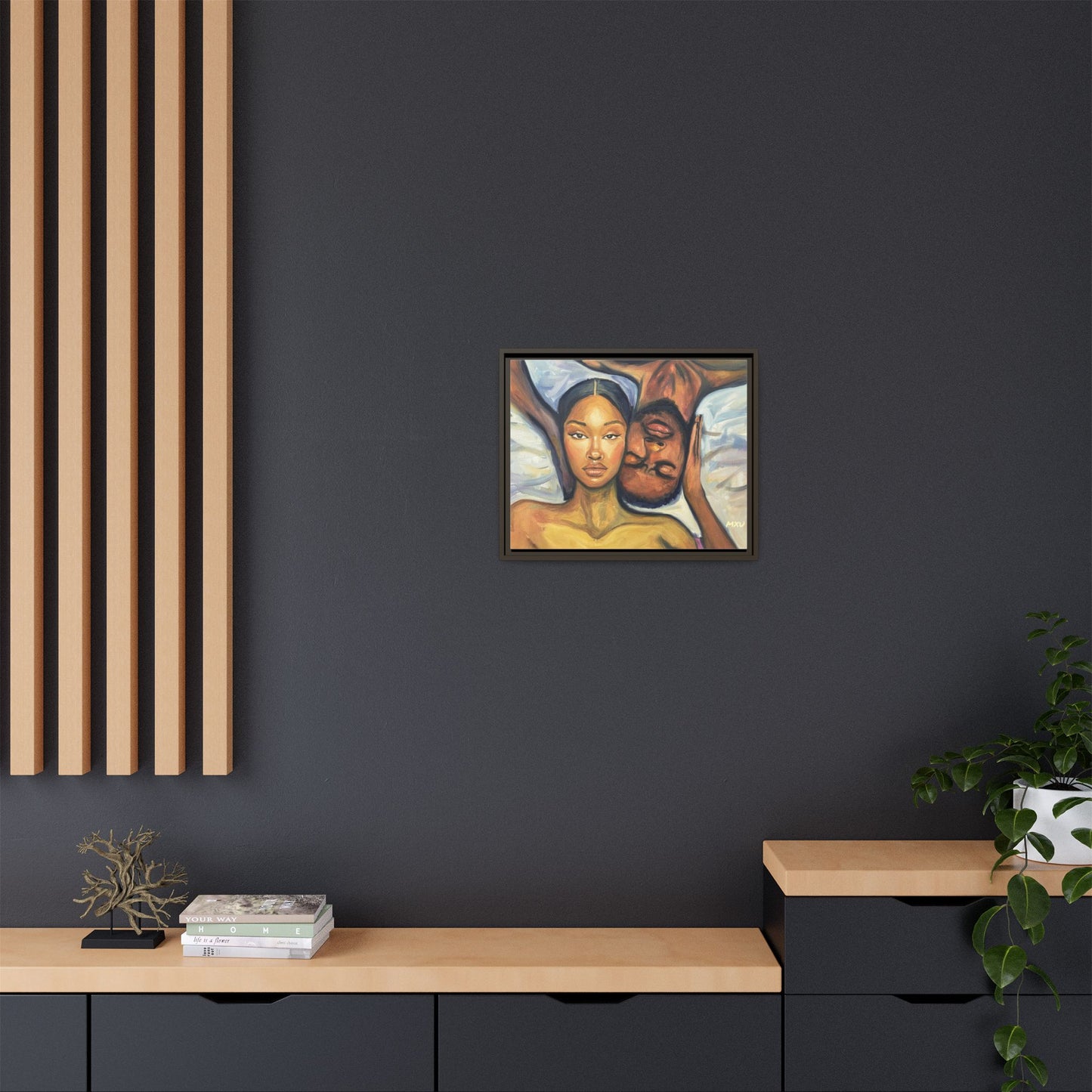 Canvas Print - Emotional Oil Painting of Couple in Bed