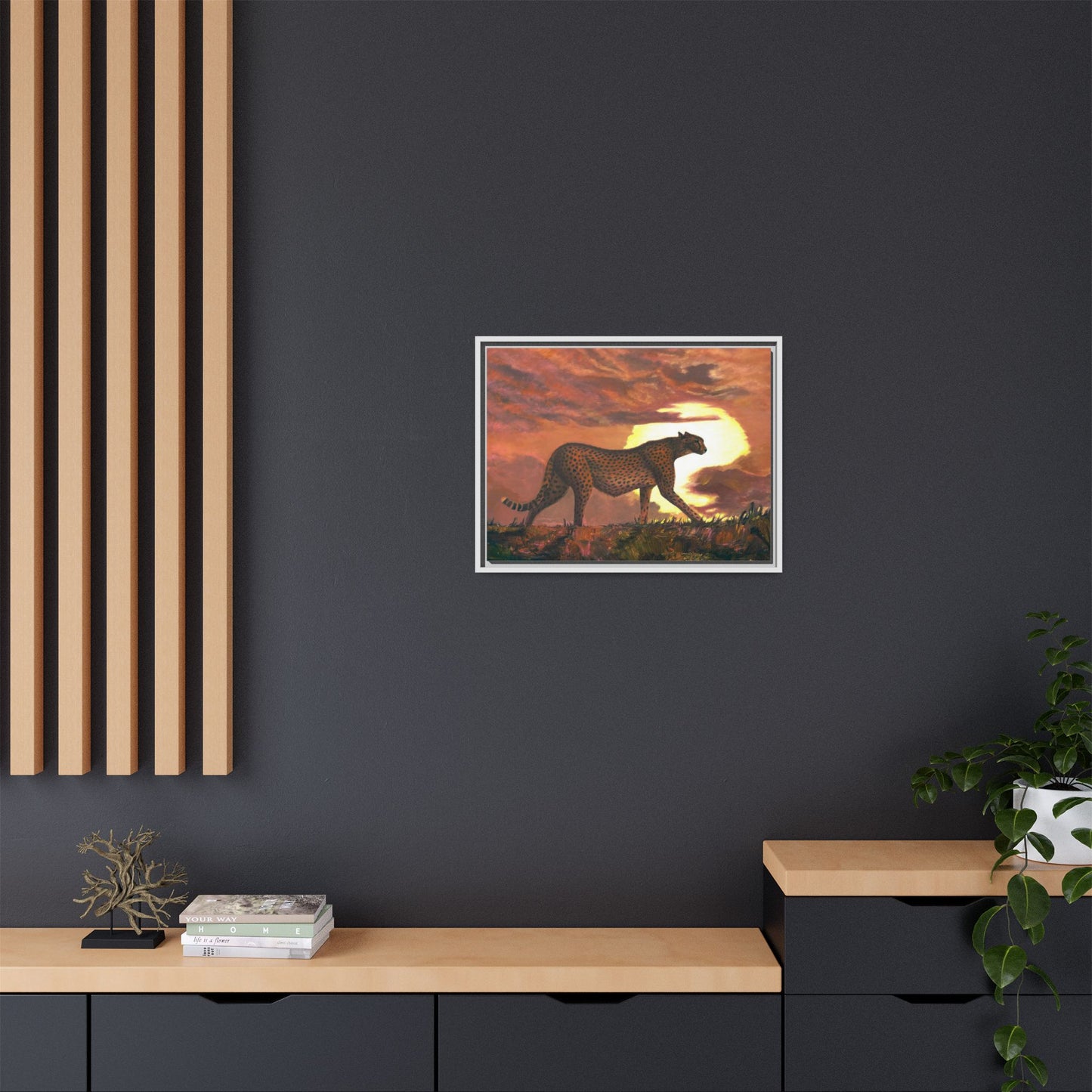 Framed Cheetah Sunset Canvas Print — Wildlife Wall Art