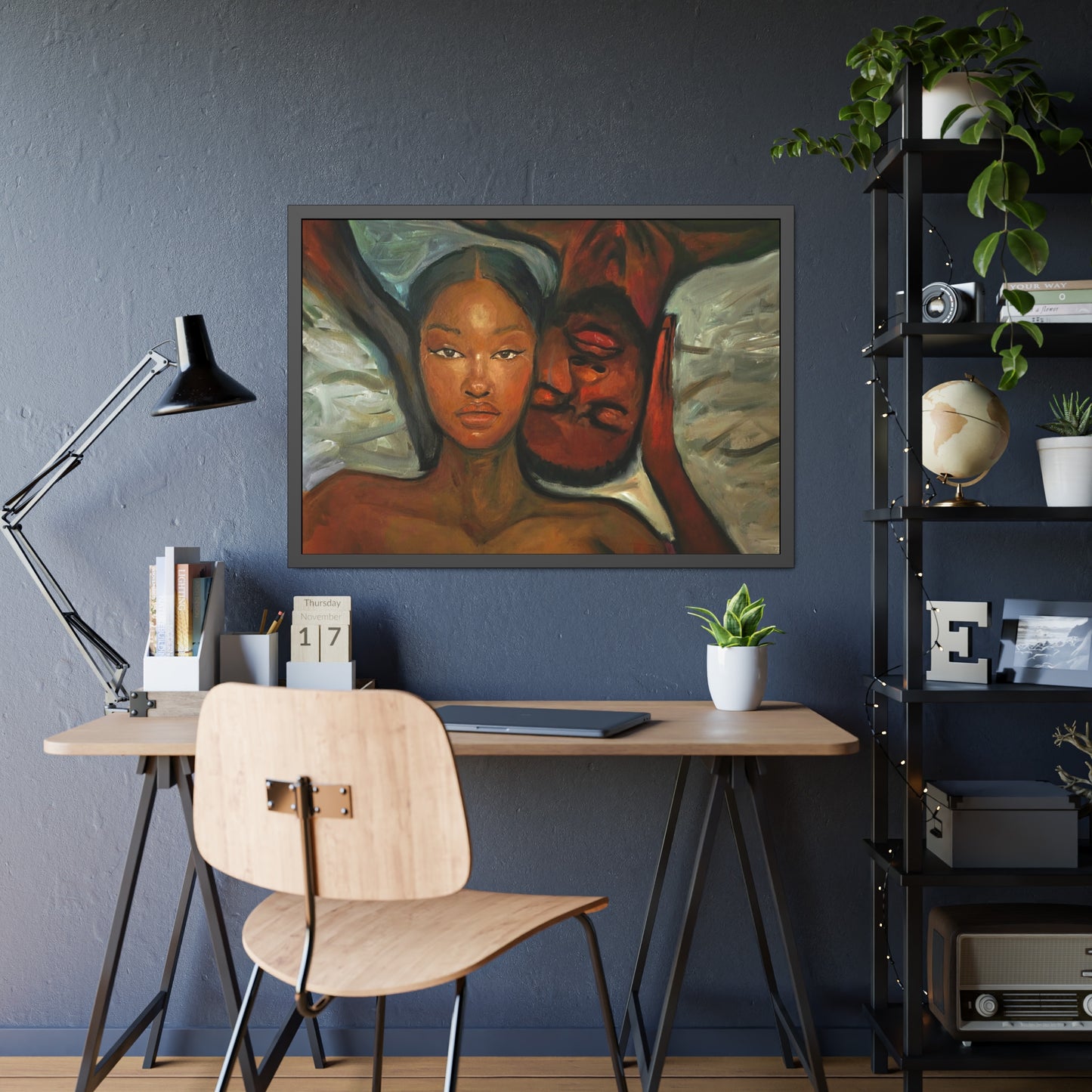 Framed Wall Art, Black Couple Portrait, Home Decor, Unique Gift, Modern Art, Relationship Celebration