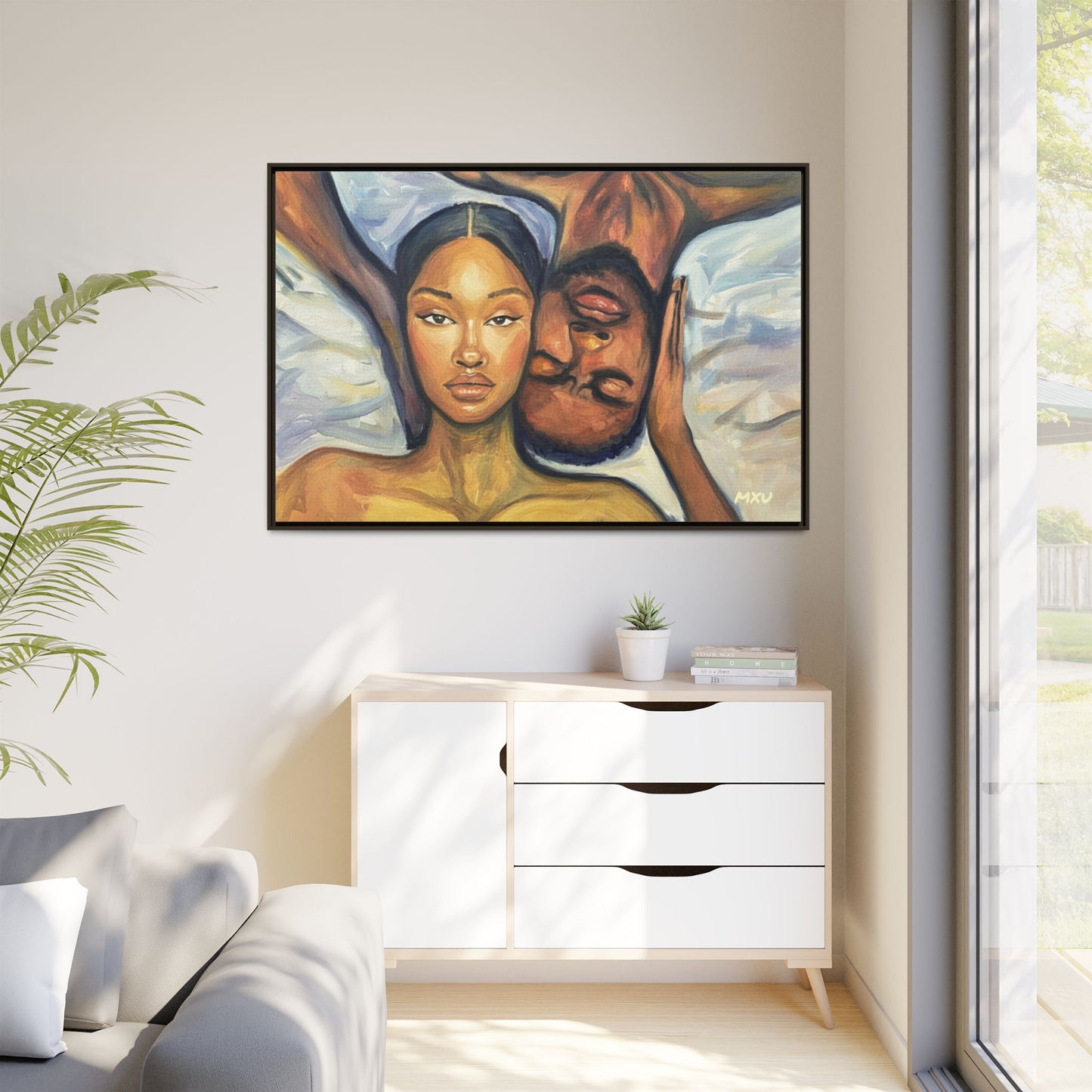 Canvas Print - Emotional Oil Painting of Couple in Bed