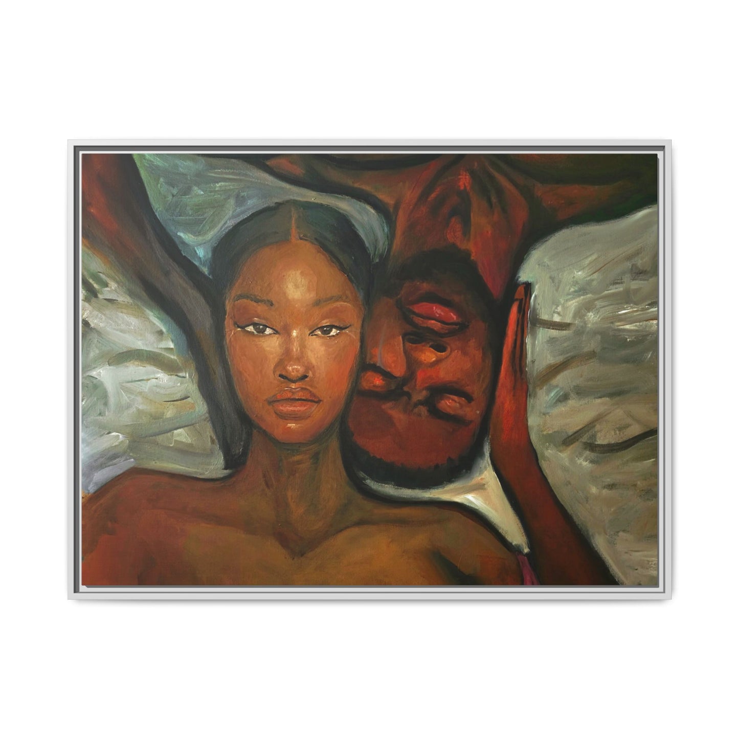 Canvas Print - Emotional Oil Painting of Couple in Bed