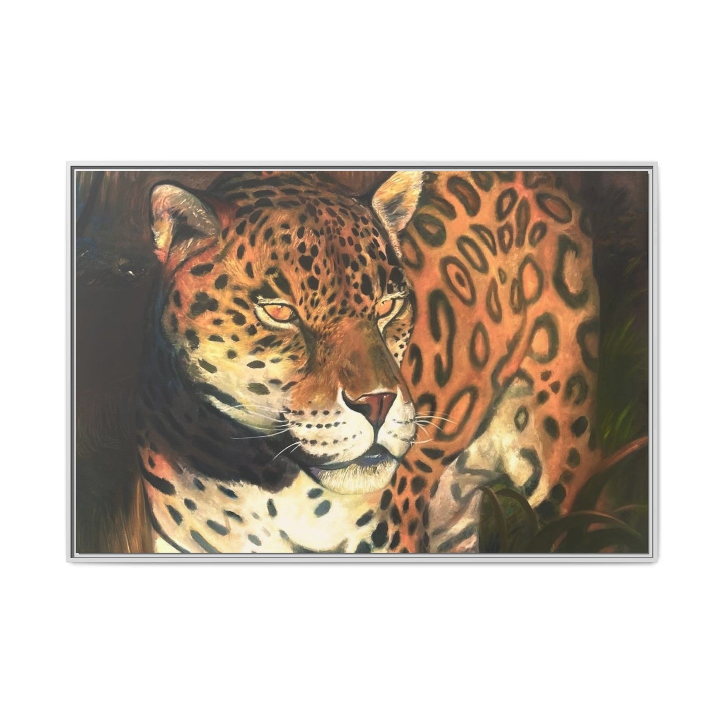 Framed Leopard Canvas Art — Matte Multicolor Jungle Print
