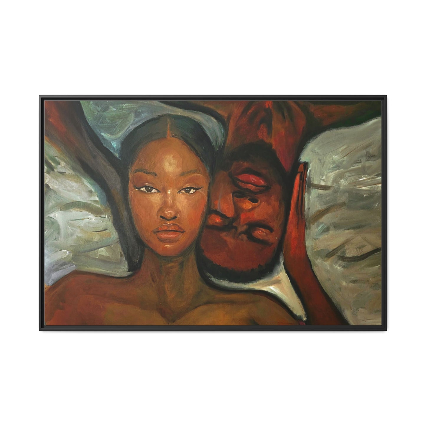 Canvas Print - Emotional Oil Painting of Couple in Bed