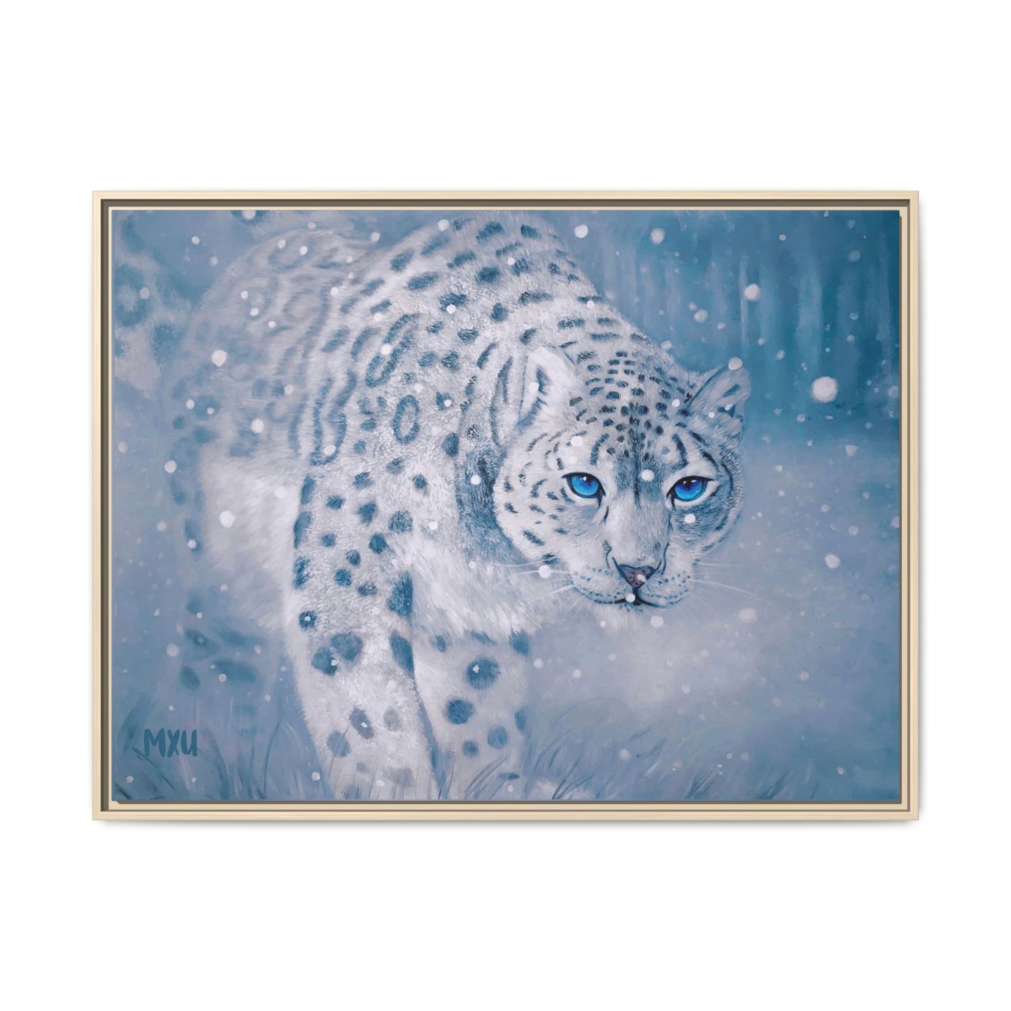 Framed Snow Leopard Canvas Print — Winter Wildlife Wall Art