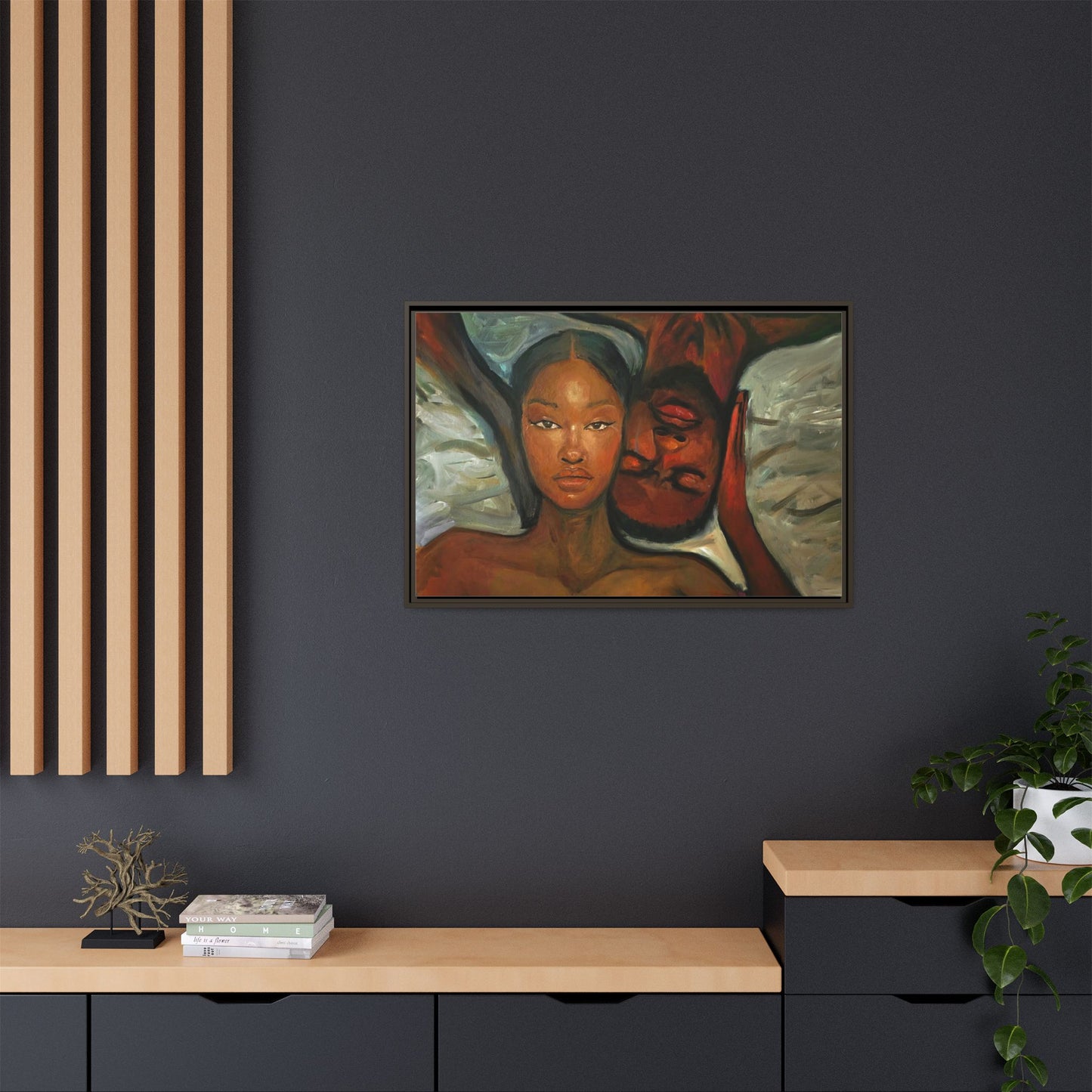 Canvas Print - Emotional Oil Painting of Couple in Bed