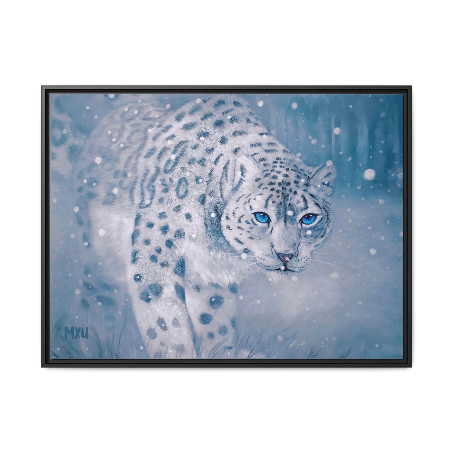 Framed Snow Leopard Canvas Print — Winter Wildlife Wall Art