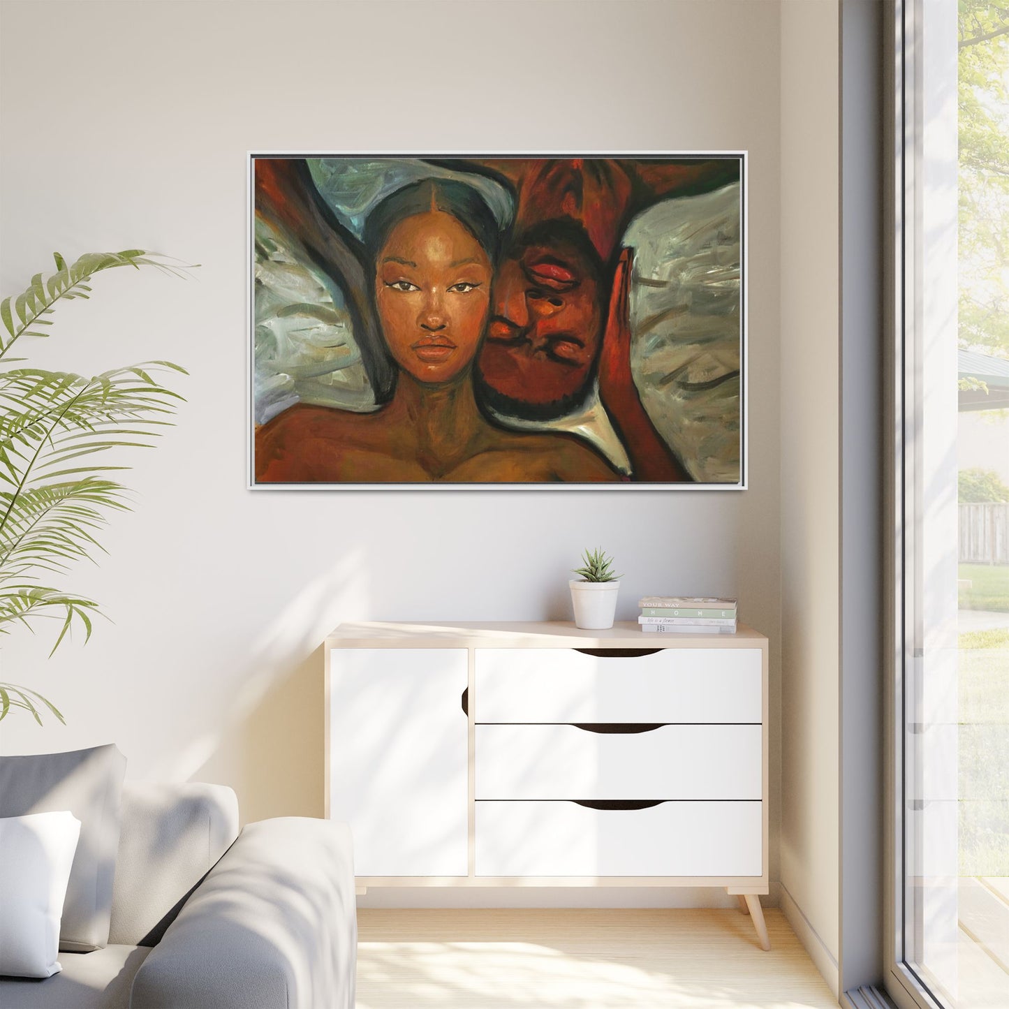 Canvas Print - Emotional Oil Painting of Couple in Bed